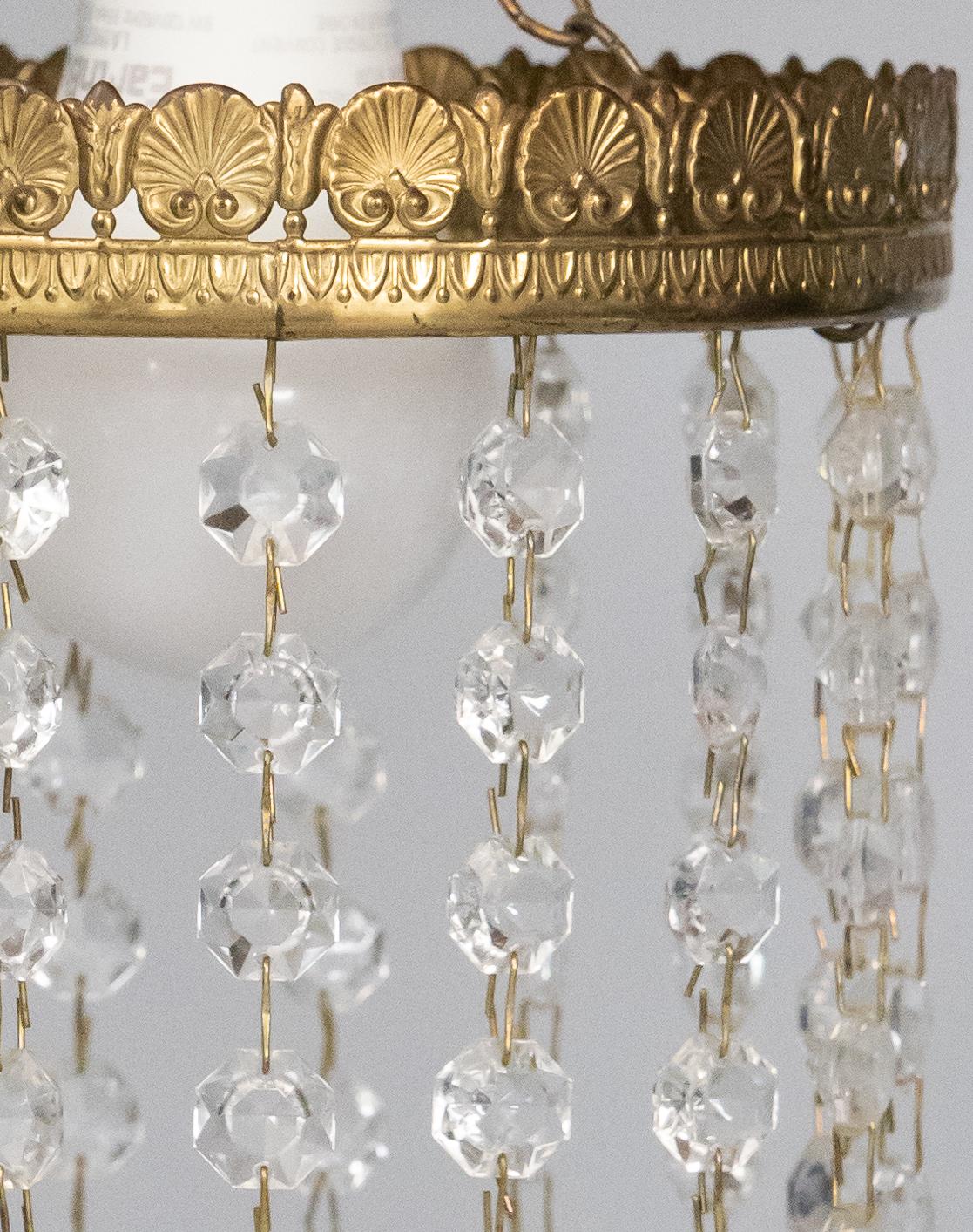 Antique French Ormolu & Crystals Electrolier Chandelier Light Shade, circa 1920 In Good Condition For Sale In Pearland, TX