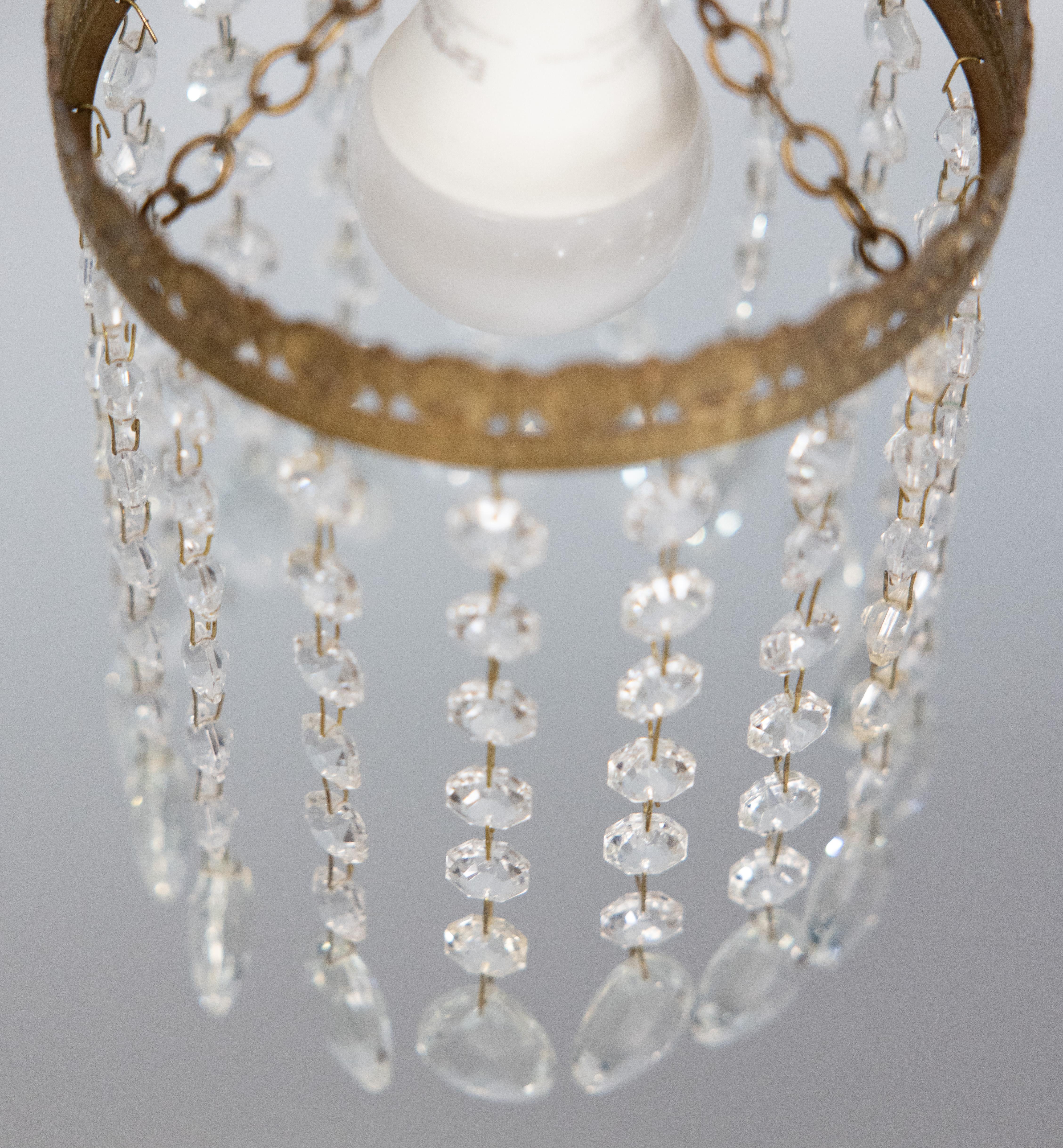 Early 20th Century Antique French Ormolu & Crystals Electrolier Chandelier Light Shade, circa 1920 For Sale