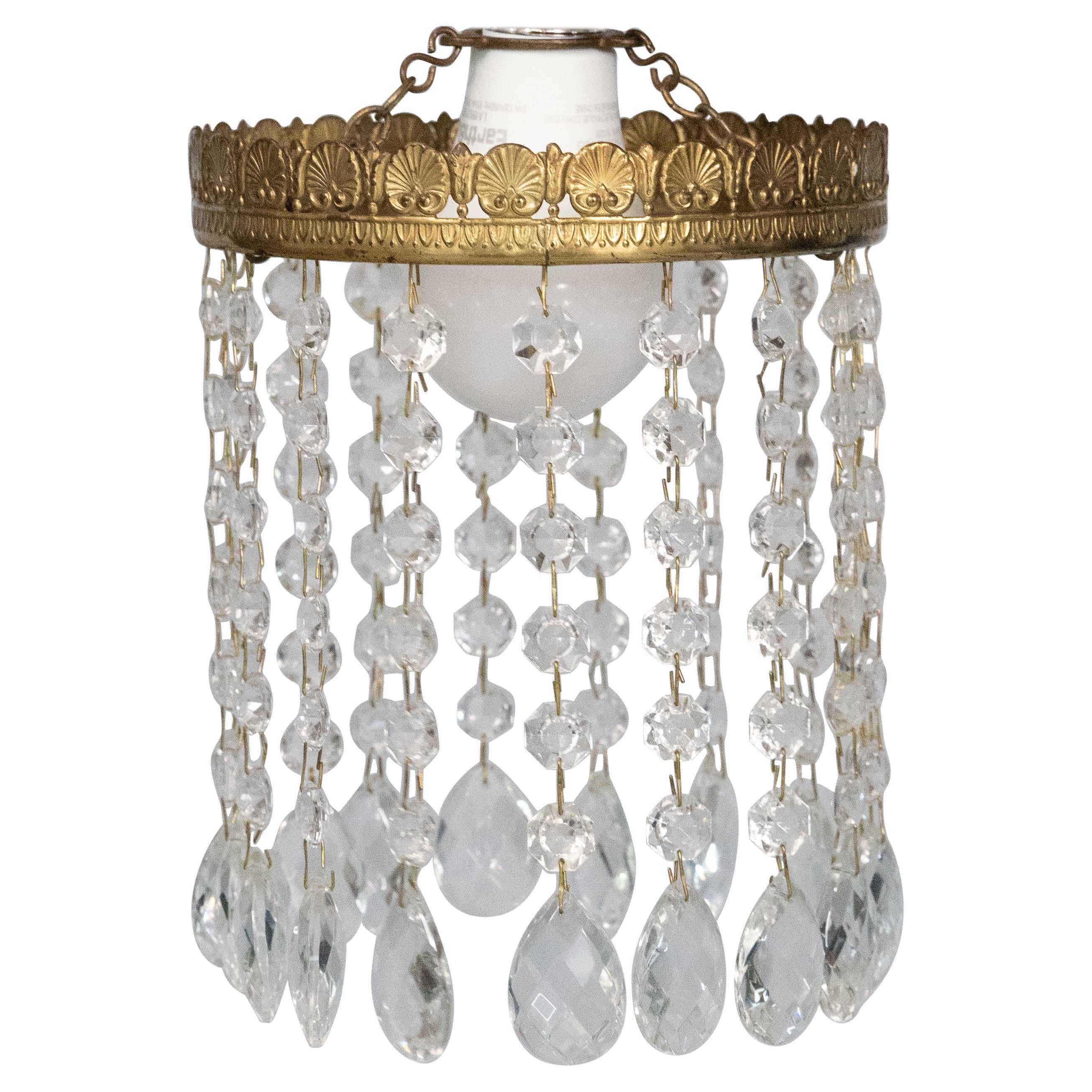 Antique French Ormolu 
Crystals Electrolier Chandelier Light Shade, circa 1920