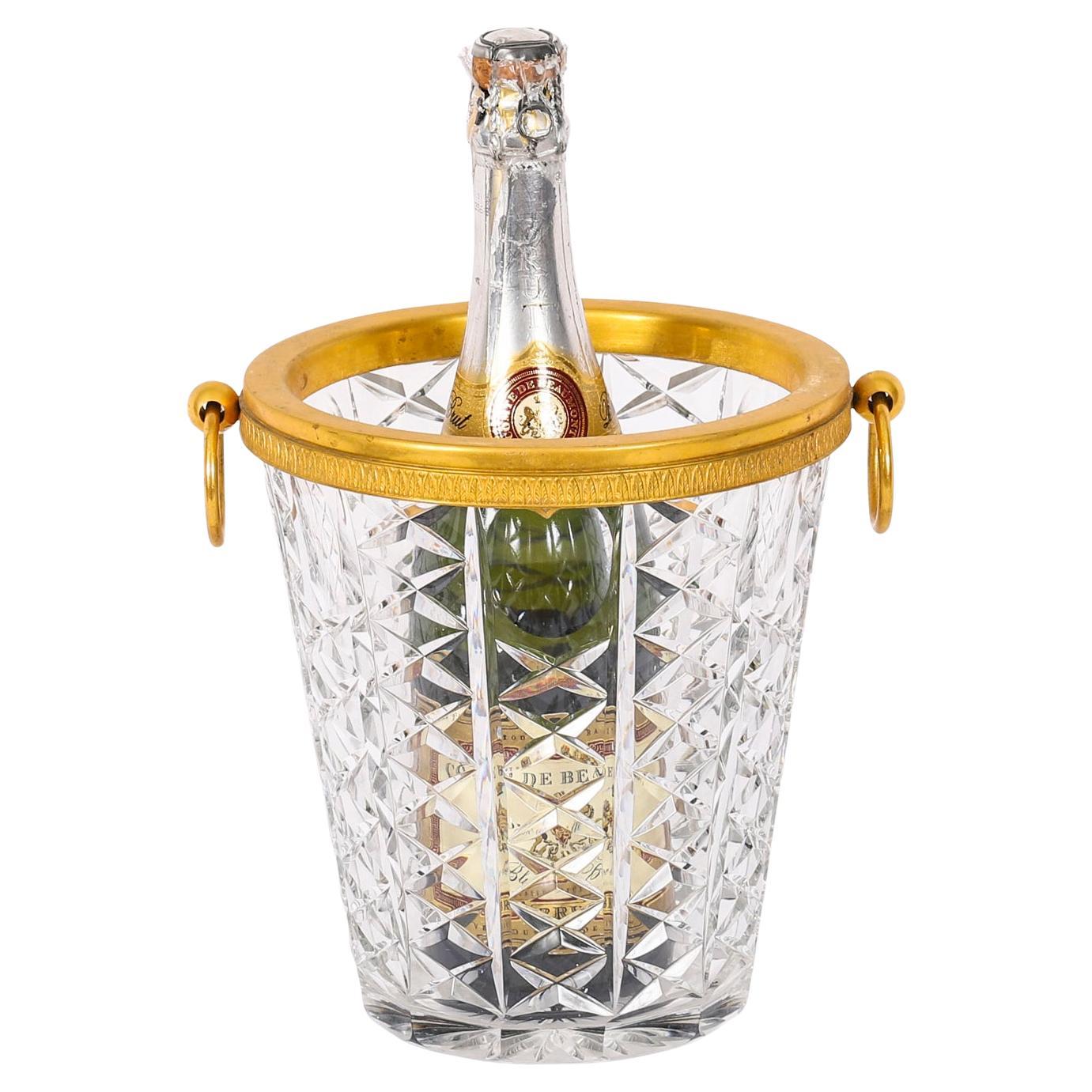 Antique French Ormolu & Cut Crystal Wine Cooler Ice Bucket 20th Century For Sale