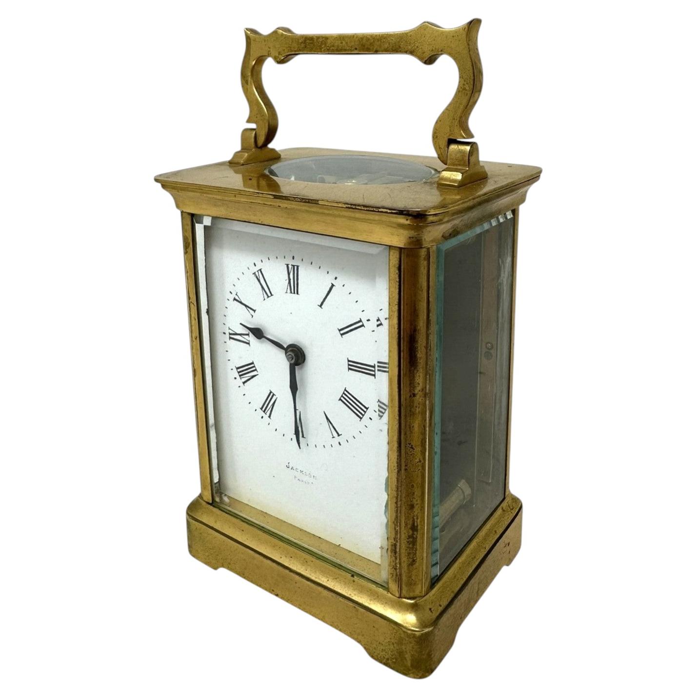 Antique French Ormolu Gilt Bronze Brass Miniature Mantle Clock Jackson Paris 19C