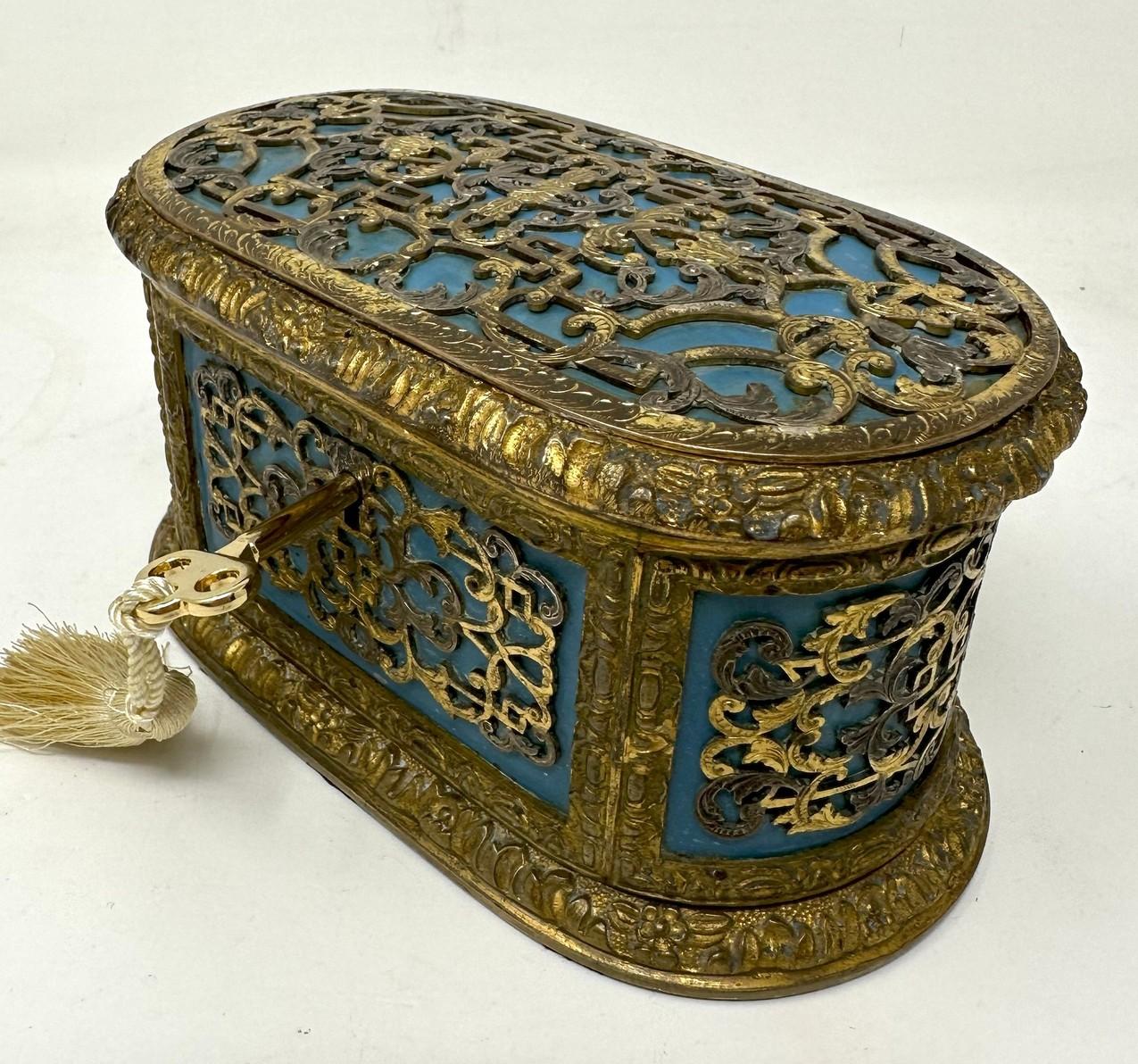 Victorian Antique French Ormolu Gilt Bronze Dore Casket Jewelry Box Sevres Style 1860 19Ct