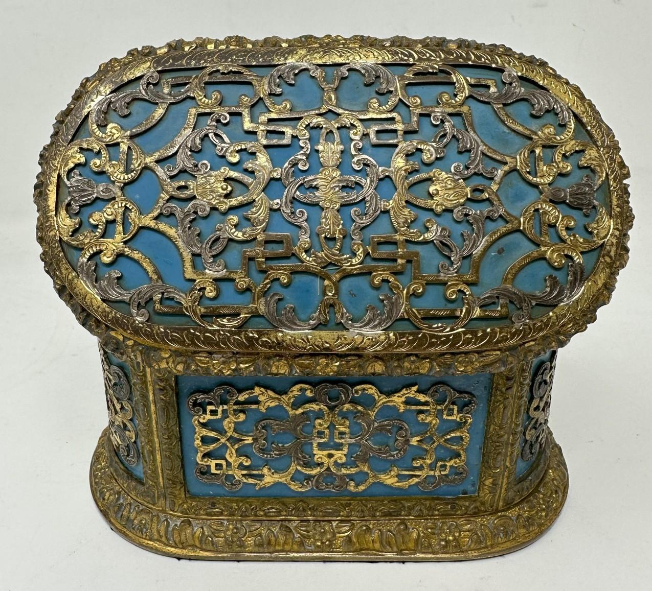Antique French Ormolu Gilt Bronze Dore Casket Jewelry Box Sevres Style 1860 19Ct 1