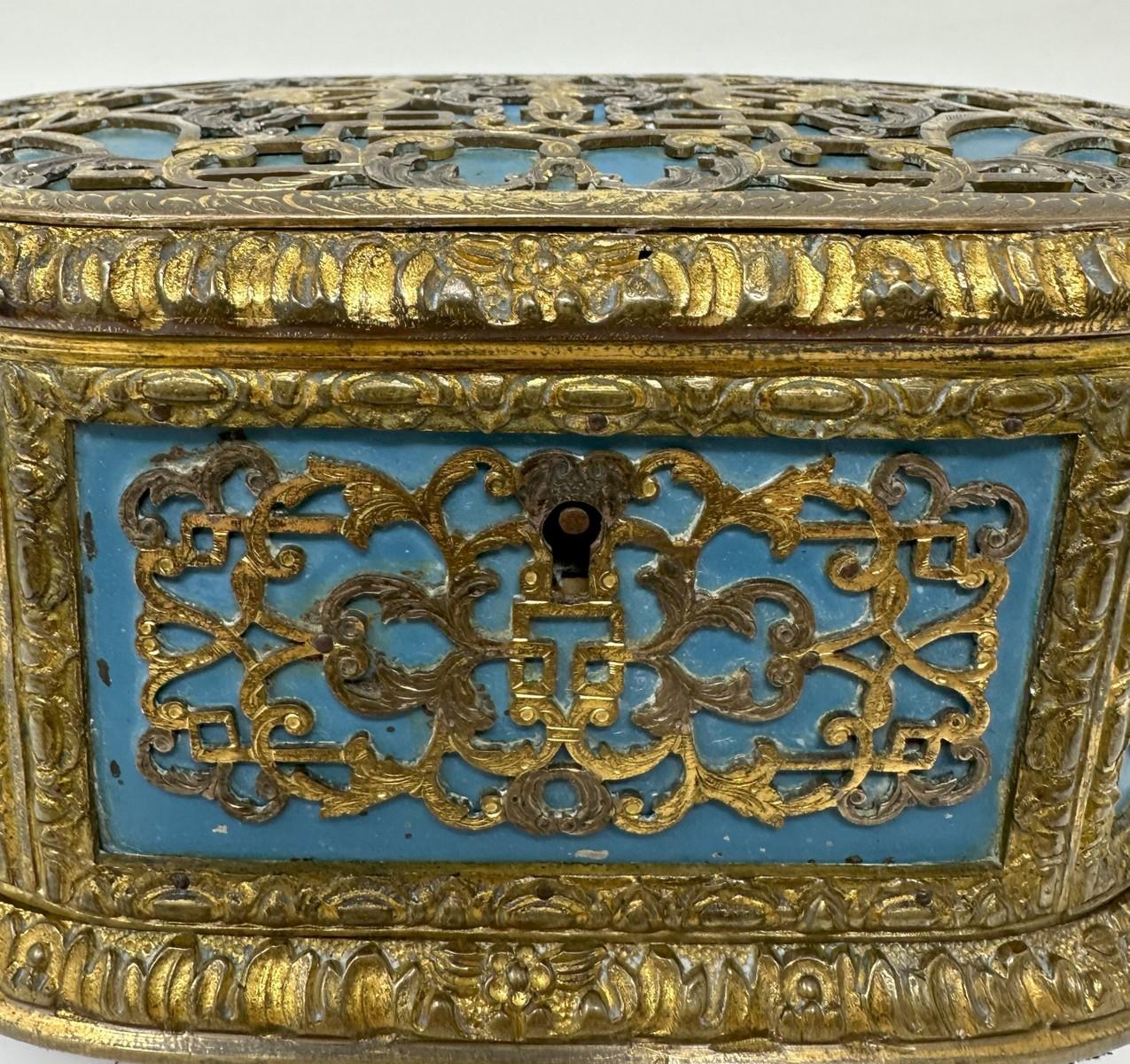 Antique French Ormolu Gilt Bronze Dore Casket Jewelry Box Sevres Style 1860 19Ct 2