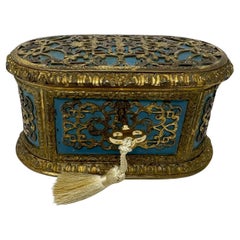 Antique French Ormolu Gilt Bronze Dore Casket Jewelry Box Sevres Style 1860 19Ct