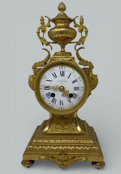 Antique French Ormolu Gilt Bronze Dore Mantle Clock Retailed by J.N. Maestri