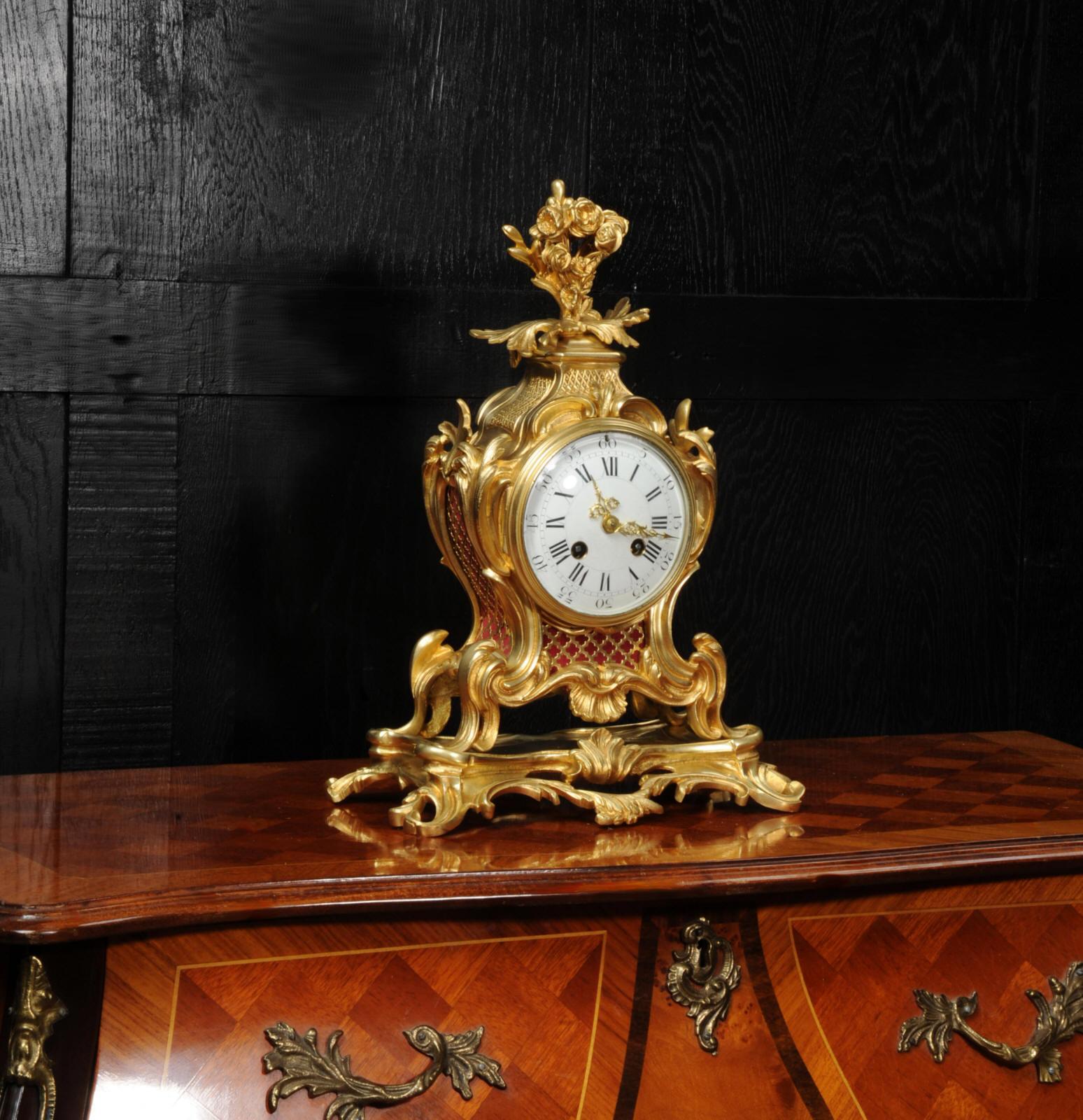 Antique French Ormolu Gilt Bronze Rococo Clock 6