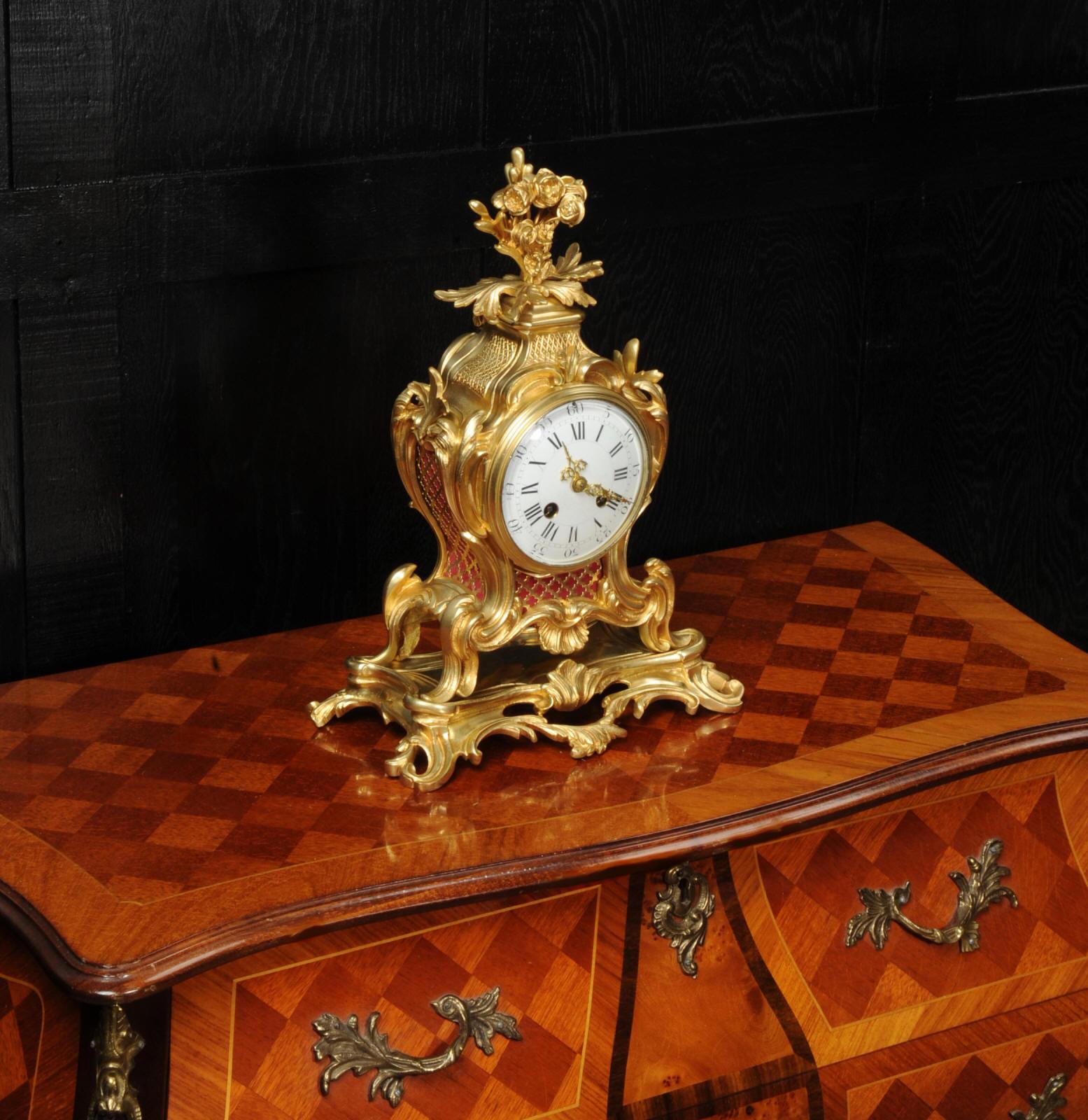 Antique French Ormolu Gilt Bronze Rococo Clock 7