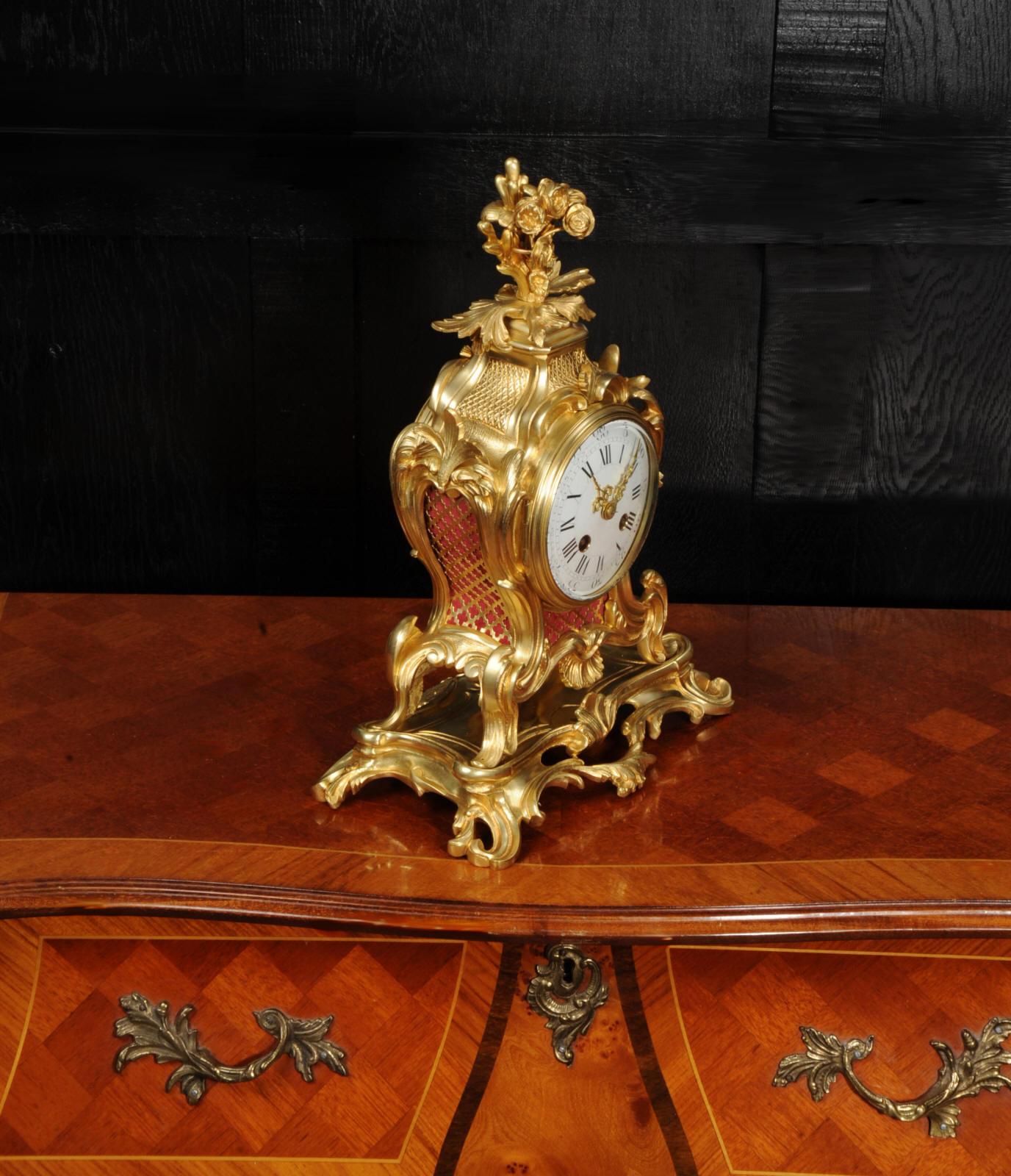 Antique French Ormolu Gilt Bronze Rococo Clock 8