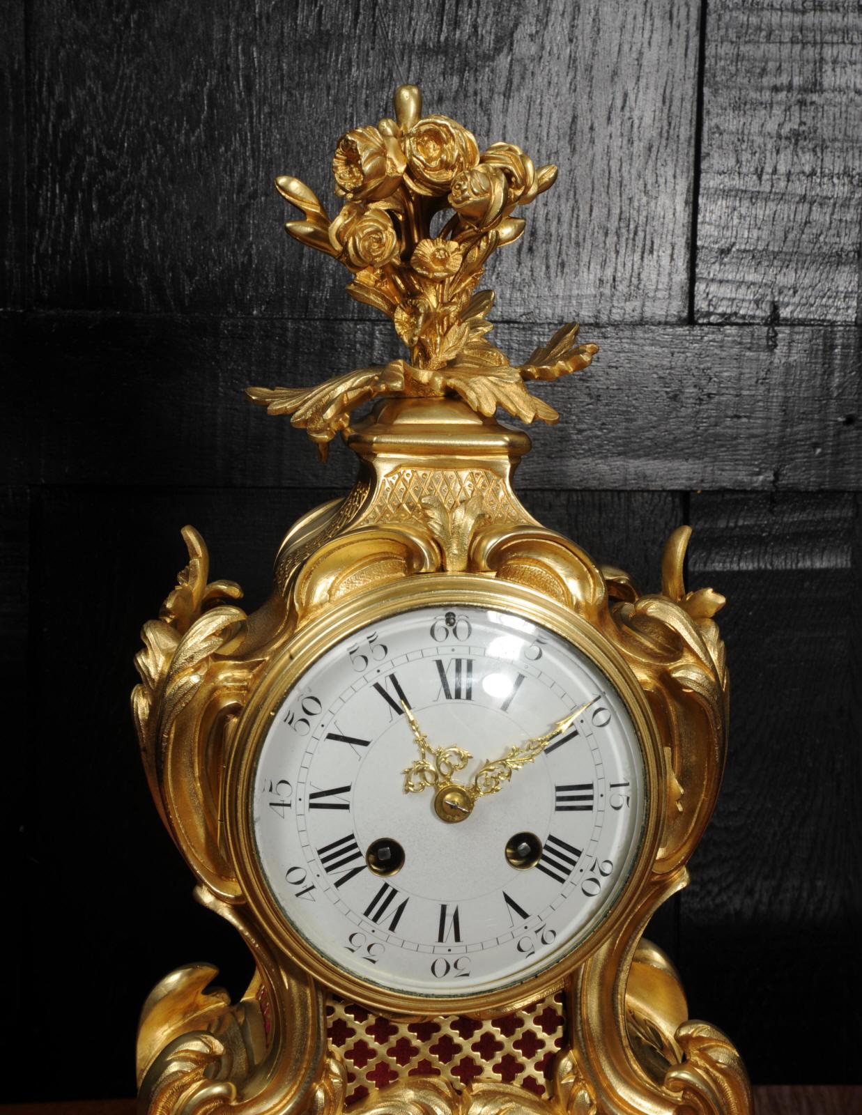 Antique French Ormolu Gilt Bronze Rococo Clock 9