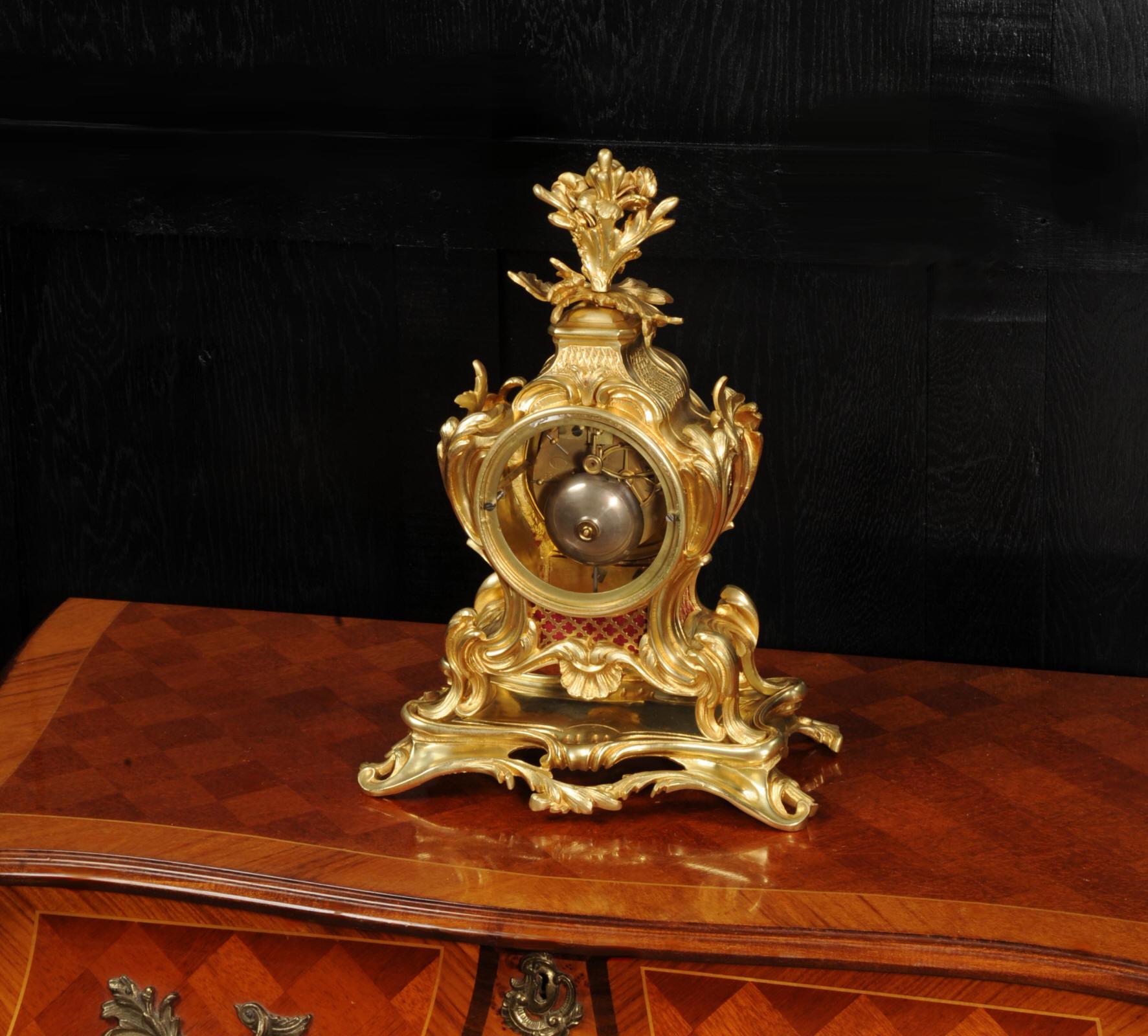 Antique French Ormolu Gilt Bronze Rococo Clock 11
