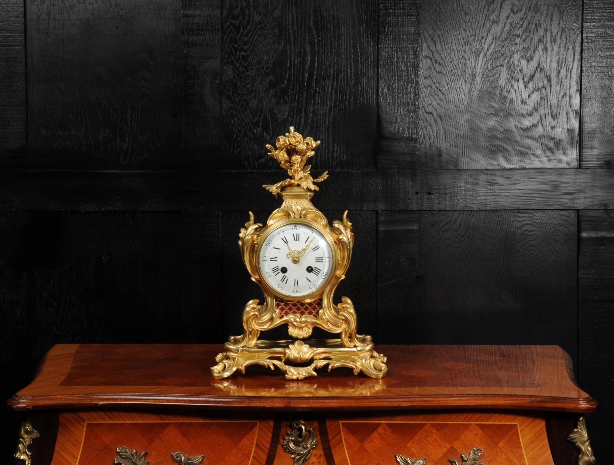 Antique French Ormolu Gilt Bronze Rococo Clock In Good Condition In Belper, Derbyshire