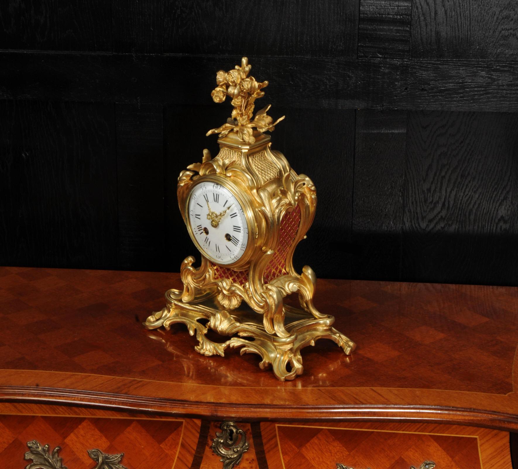 Antique French Ormolu Gilt Bronze Rococo Clock 4
