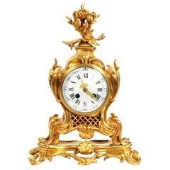 Antique French Ormolu Gilt Bronze Rococo Clock