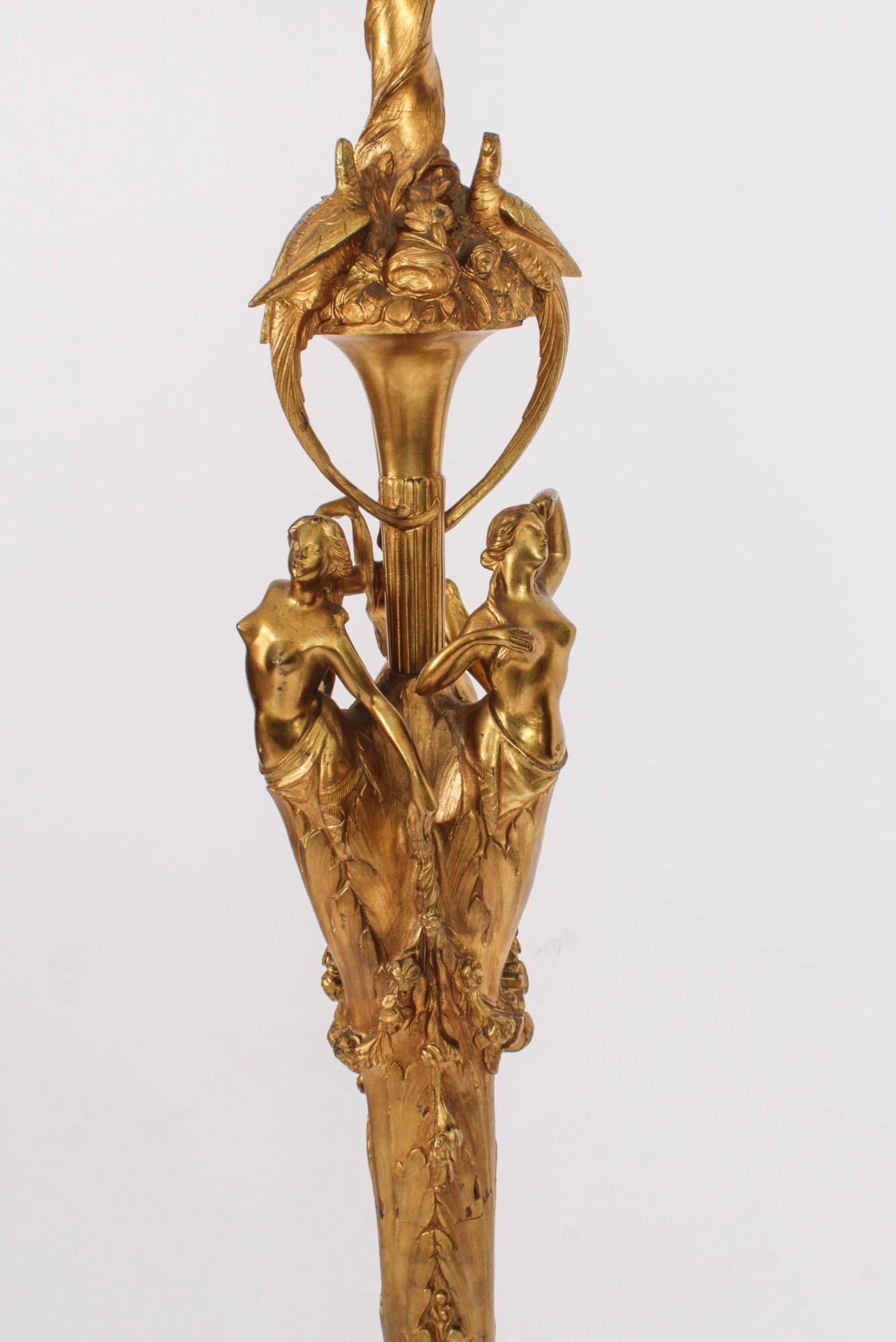 Ancienne lampe standard française en bronze doré 19ème siècle en vente 5