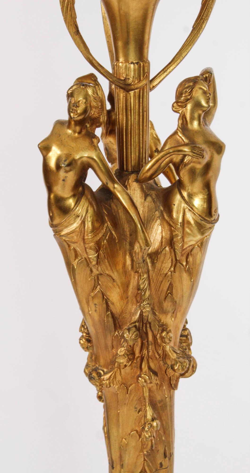 Ancienne lampe standard française en bronze doré 19ème siècle en vente 6