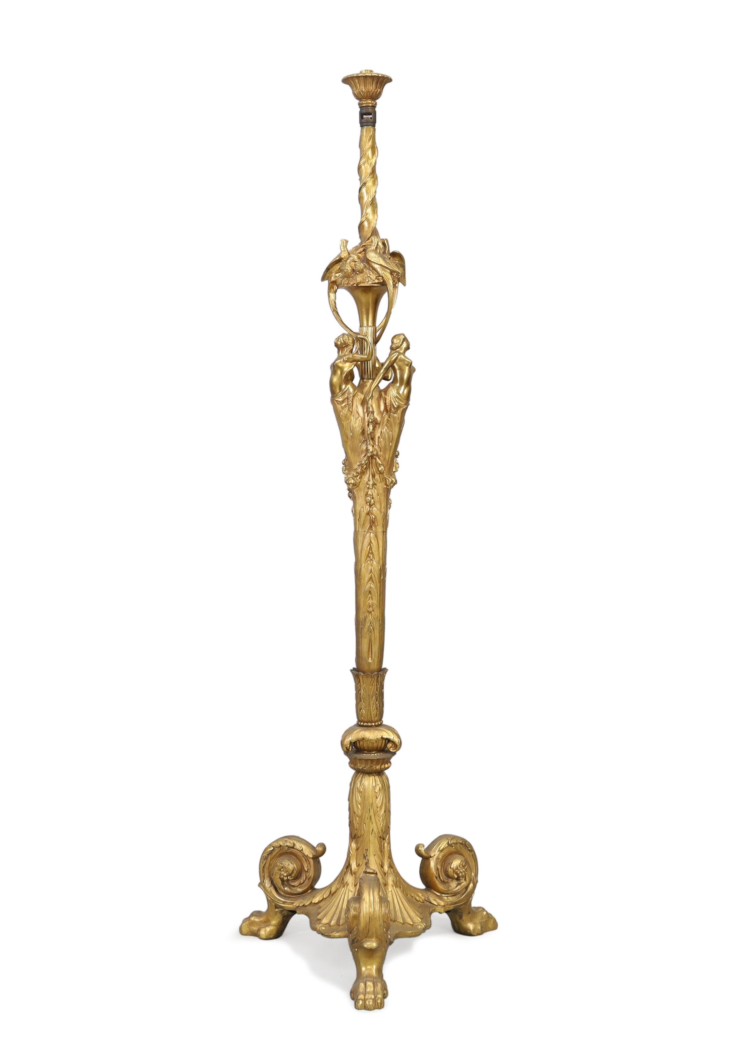 Ancienne lampe standard française en bronze doré 19ème siècle en vente 7