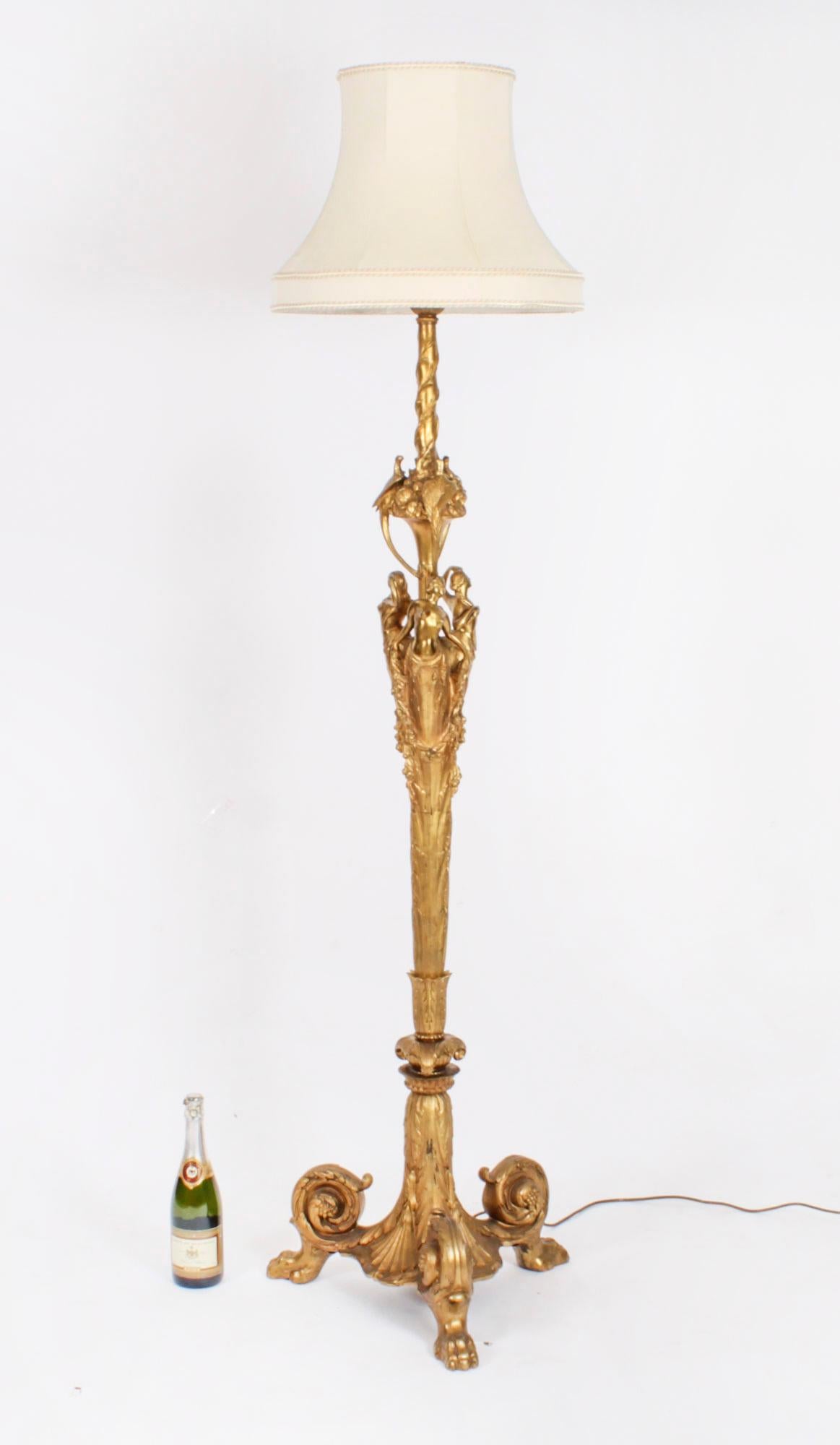 Ancienne lampe standard française en bronze doré 19ème siècle en vente 8
