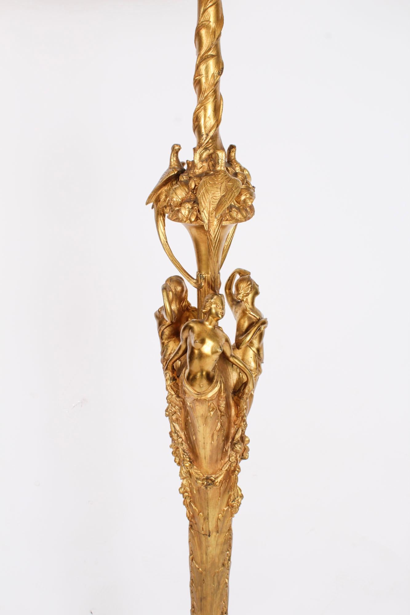 Ancienne lampe standard française en bronze doré 19ème siècle Bon état - En vente à London, GB