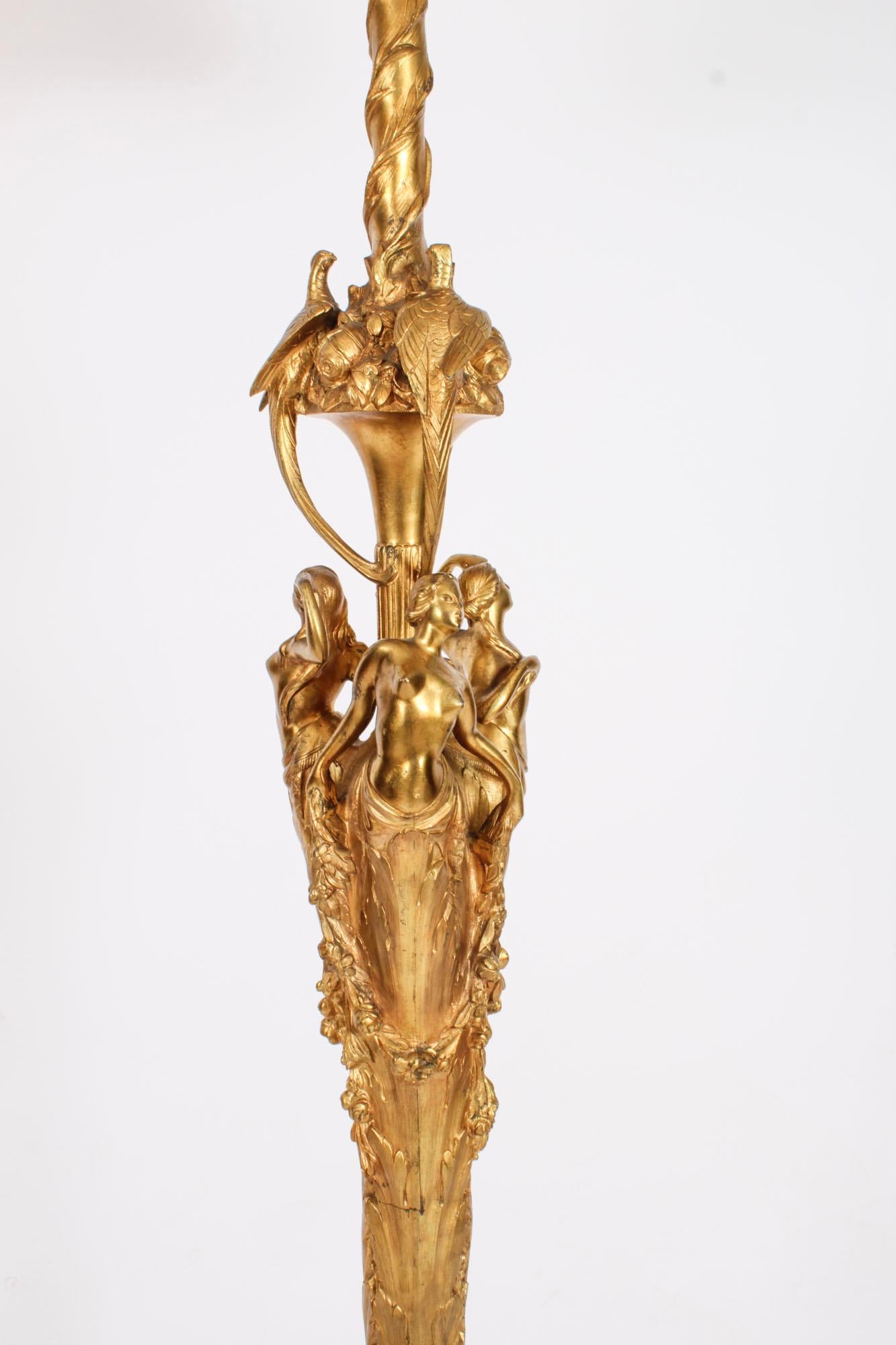 Fin du XIXe siècle Ancienne lampe standard française en bronze doré 19ème siècle en vente