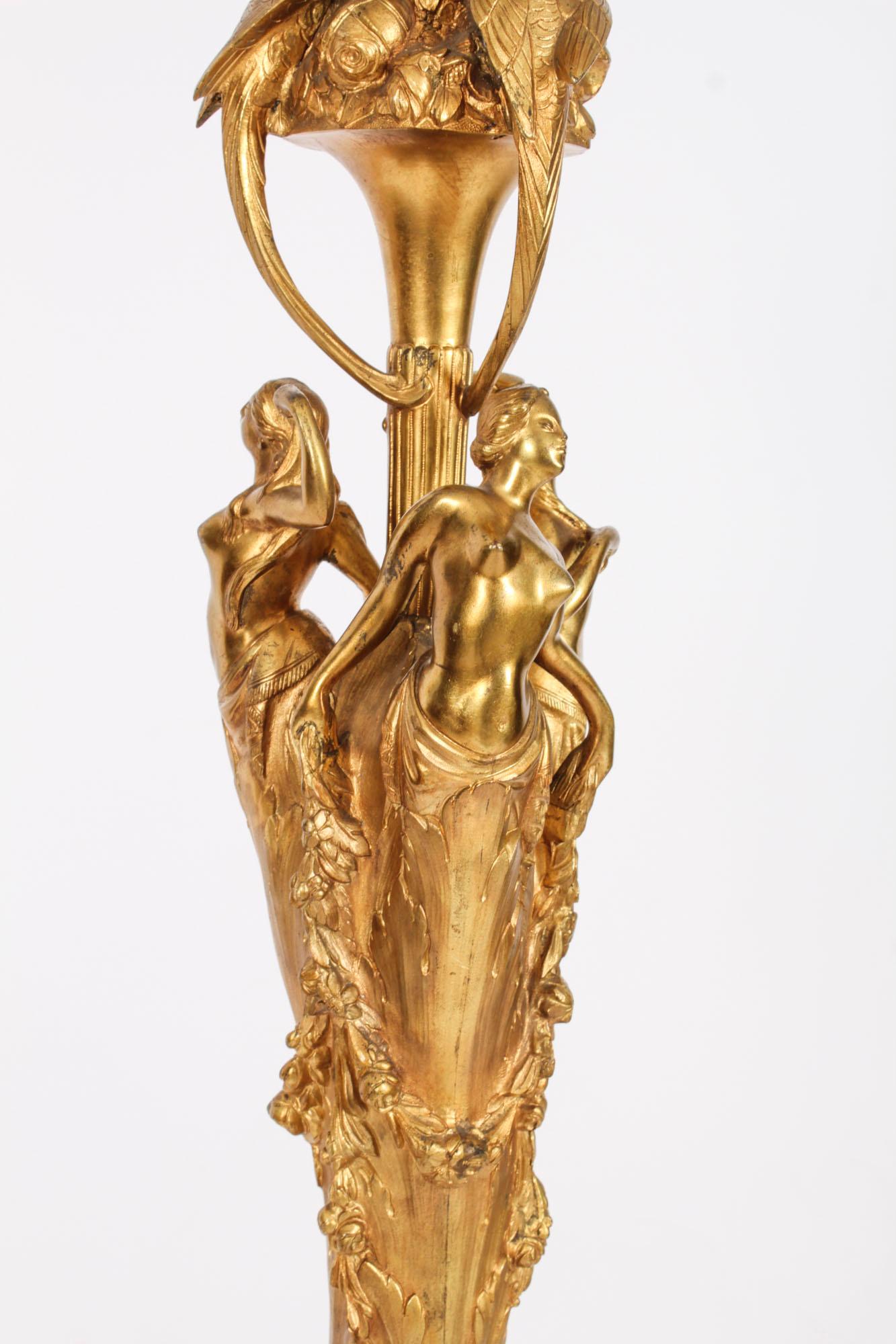 Ancienne lampe standard française en bronze doré 19ème siècle en vente 1