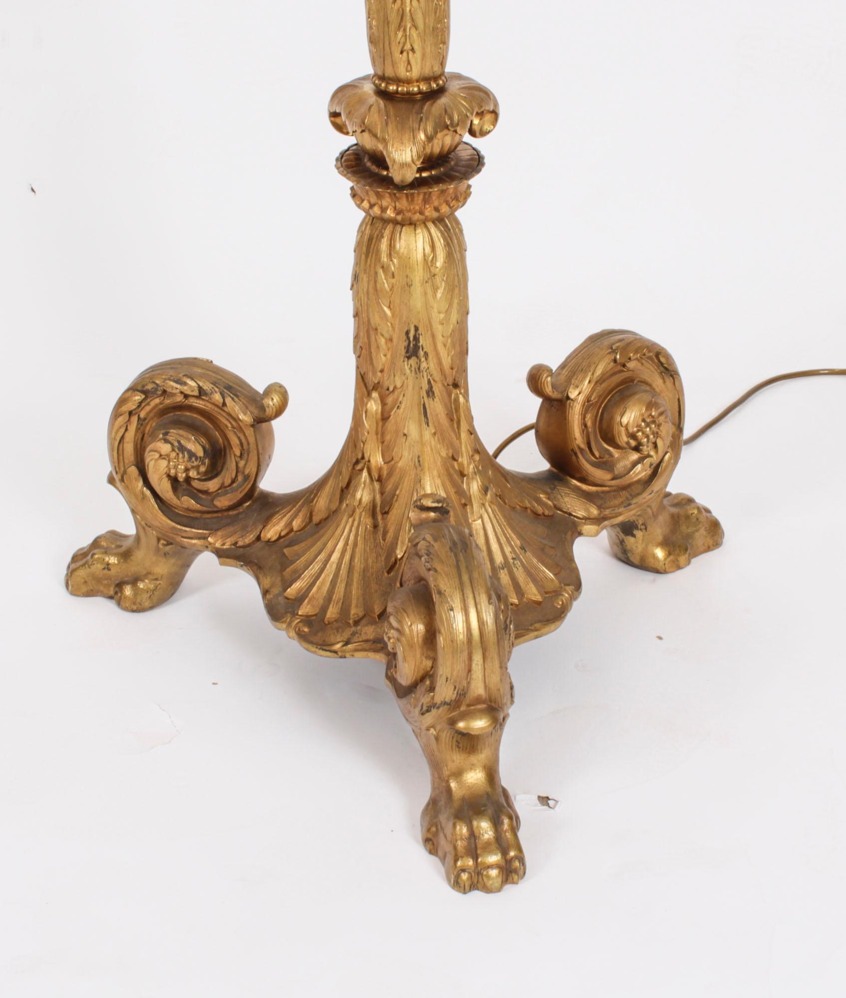 Ancienne lampe standard française en bronze doré 19ème siècle en vente 2