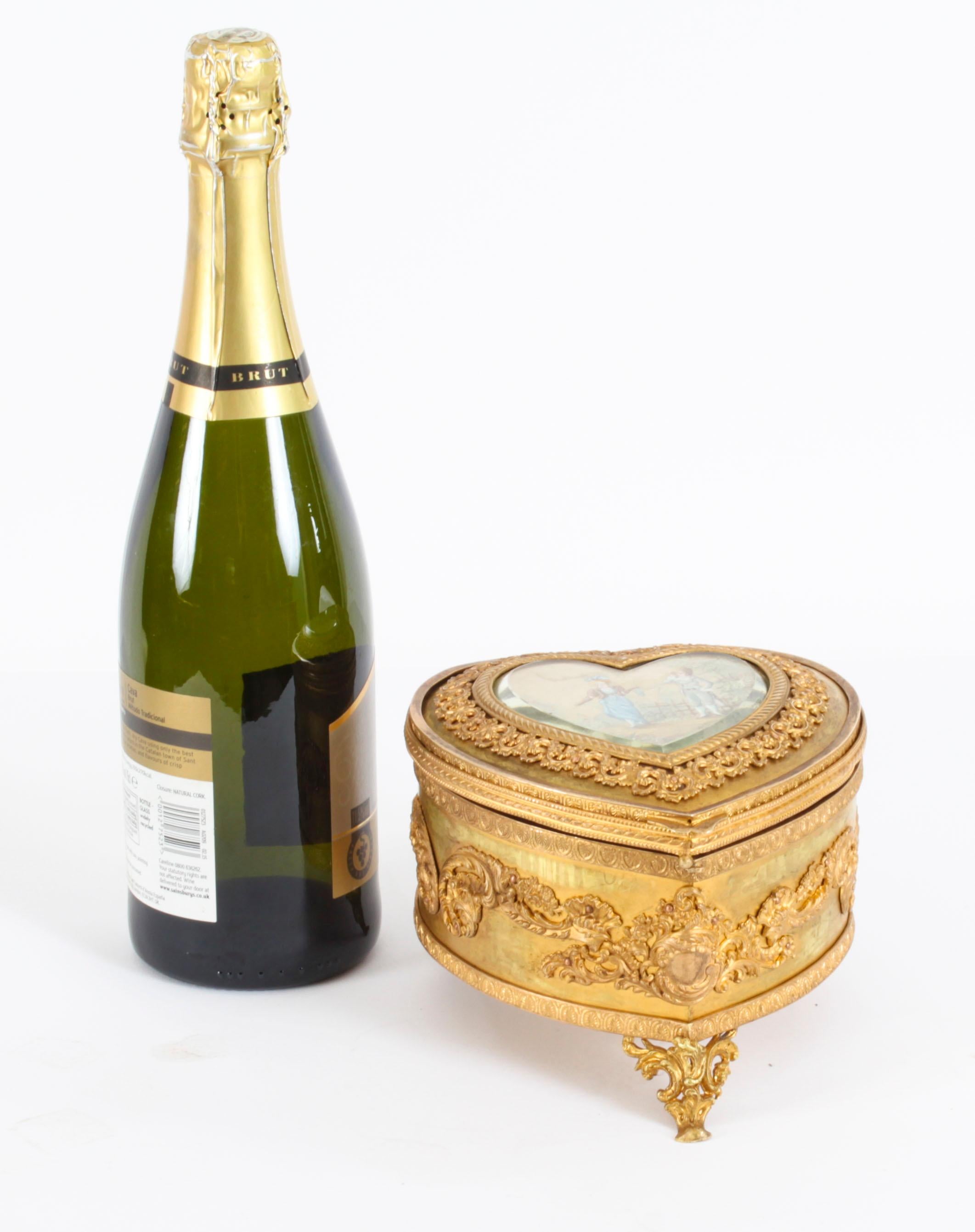 Antique French Ormolu Heart Shaped Jewellery Casket Box 19th C 10