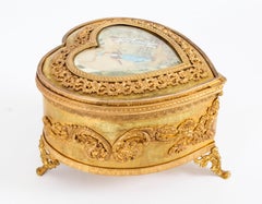 Antique French Ormolu Heart Shaped Jewellery Casket Box 19th C