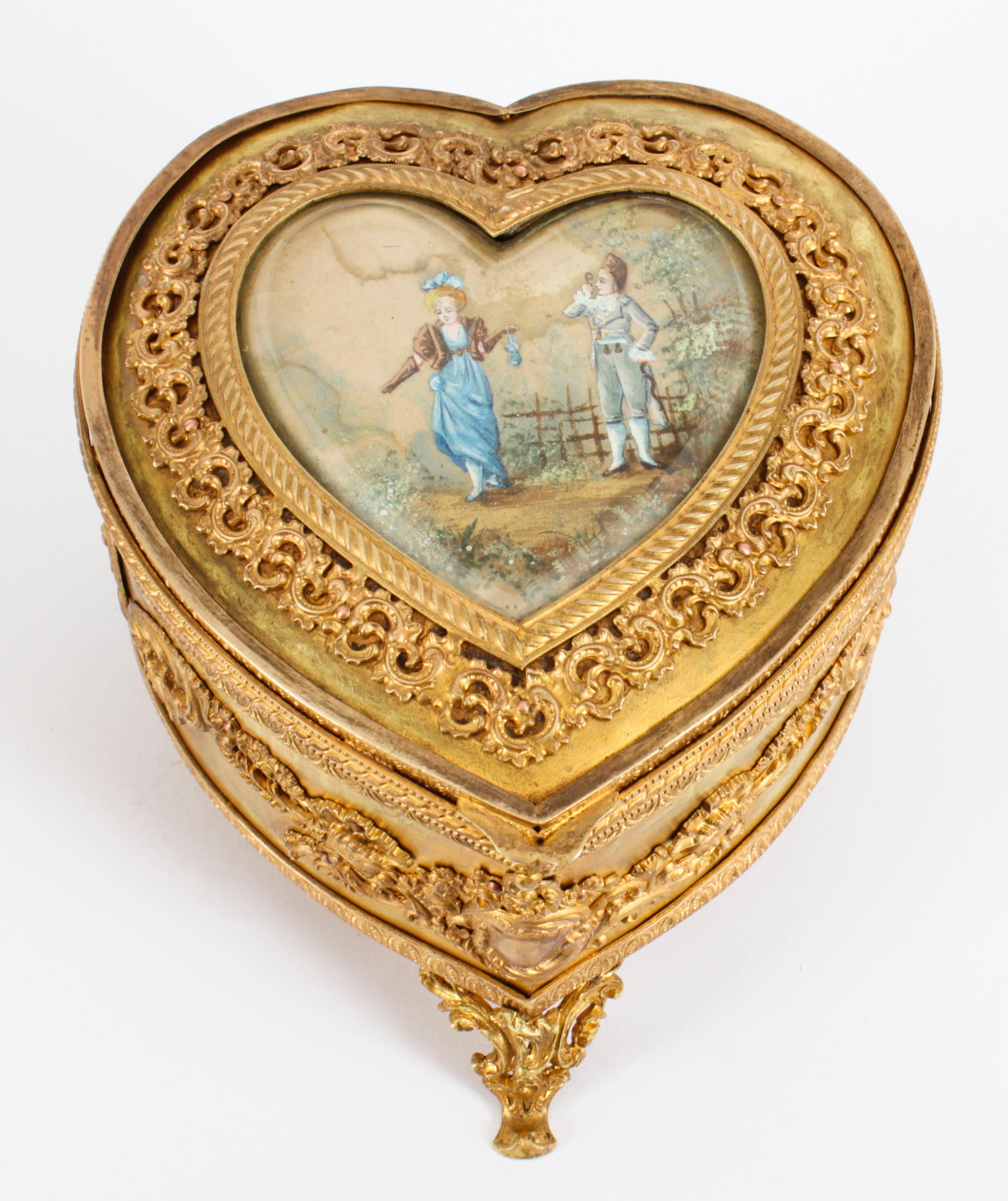 Antique French Ormolu Heart Shaped Jewellery Casket Box 19th C 2