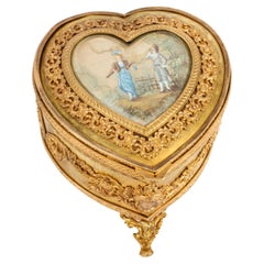 Antique French Ormolu Heart Shaped Jewellery Casket Box 19th C