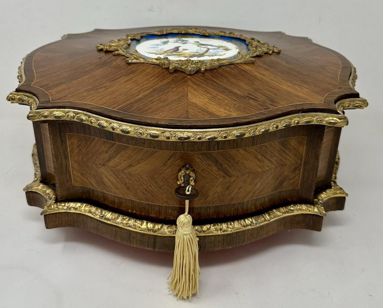 Victorian Antique French Ormolu Kingwood Sevres Casket Jewelry Box Attrib. Vervelle Audot 
