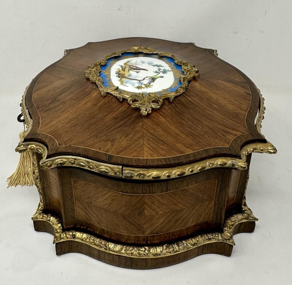 Brass Antique French Ormolu Kingwood Sevres Casket Jewelry Box Attrib. Vervelle Audot 
