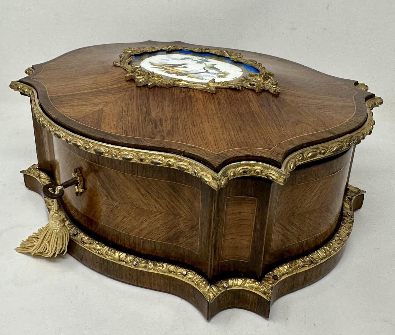 Antique French Ormolu Kingwood Sevres Casket Jewelry Box Attrib. Vervelle Audot  1