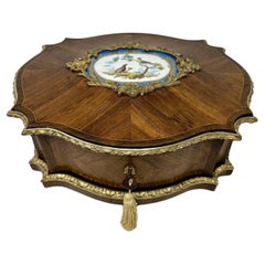 Antique French Ormolu Kingwood Sevres Casket Jewelry Box Attrib. Vervelle Audot 