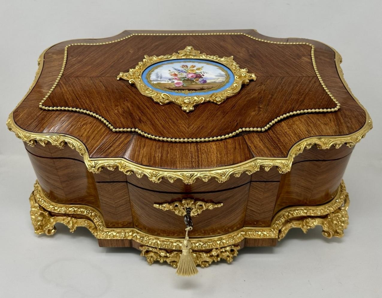 An Exceptionally Fine Example of a Signed French Ormolu Mounted Well Grained Kingwood Jewellery Casket or Table Box of large proportions made in France by renowned furniture makers Vervelle Audot. Third quarter of the Nineteenth Centiry. 

The main