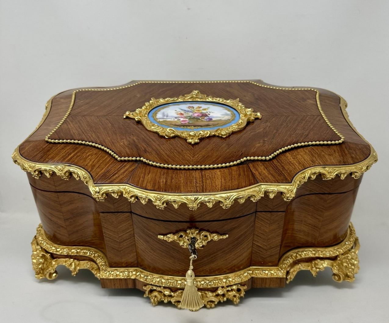 Antique French Ormolu Kingwood Sevres Casket Jewelry Box by Vervelle Audot Paris In Good Condition In Dublin, Ireland
