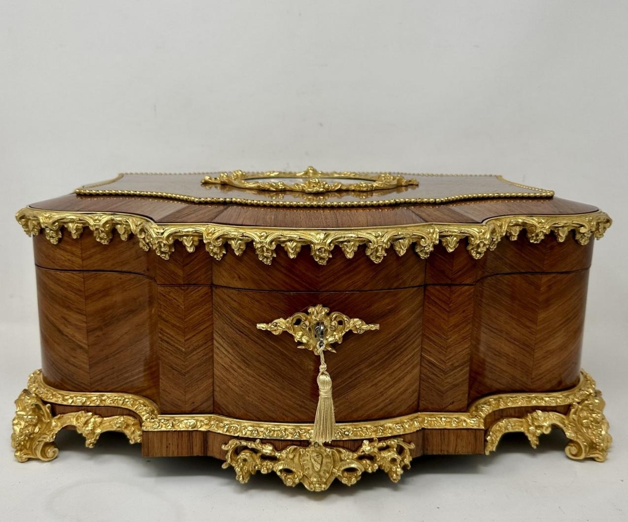 19th Century Antique French Ormolu Kingwood Sevres Casket Jewelry Box by Vervelle Audot Paris