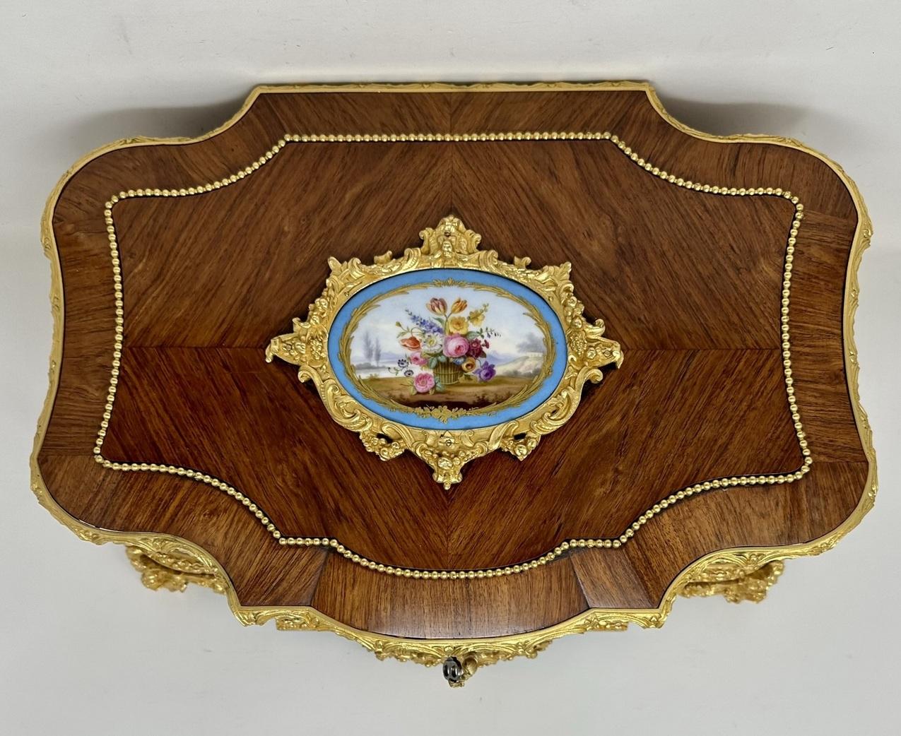 Brass Antique French Ormolu Kingwood Sevres Casket Jewelry Box by Vervelle Audot Paris