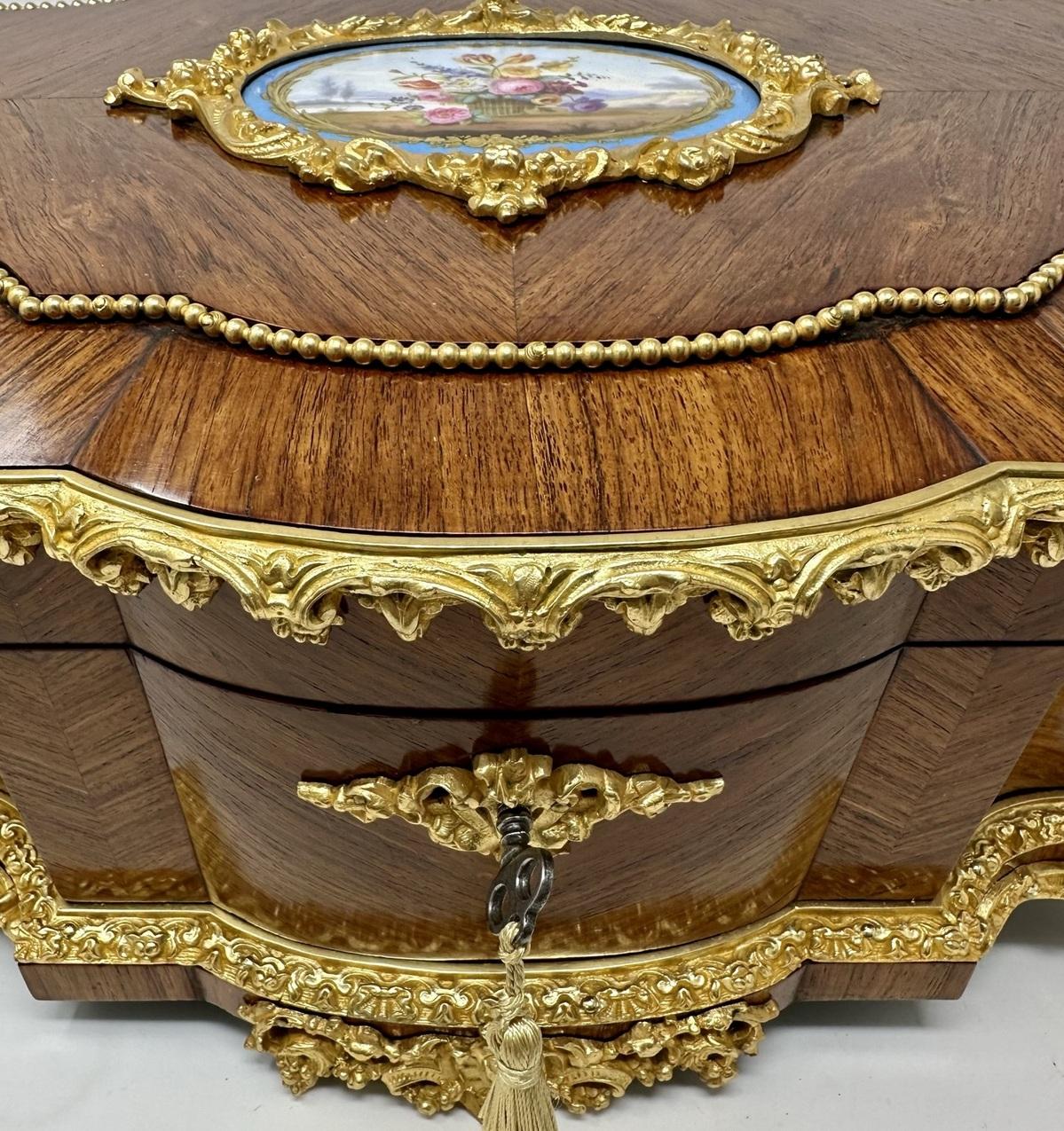 Antique French Ormolu Kingwood Sevres Casket Jewelry Box by Vervelle Audot Paris 1