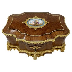 Antique French Ormolu Kingwood Sevres Casket Jewelry Box by Vervelle Audot Paris