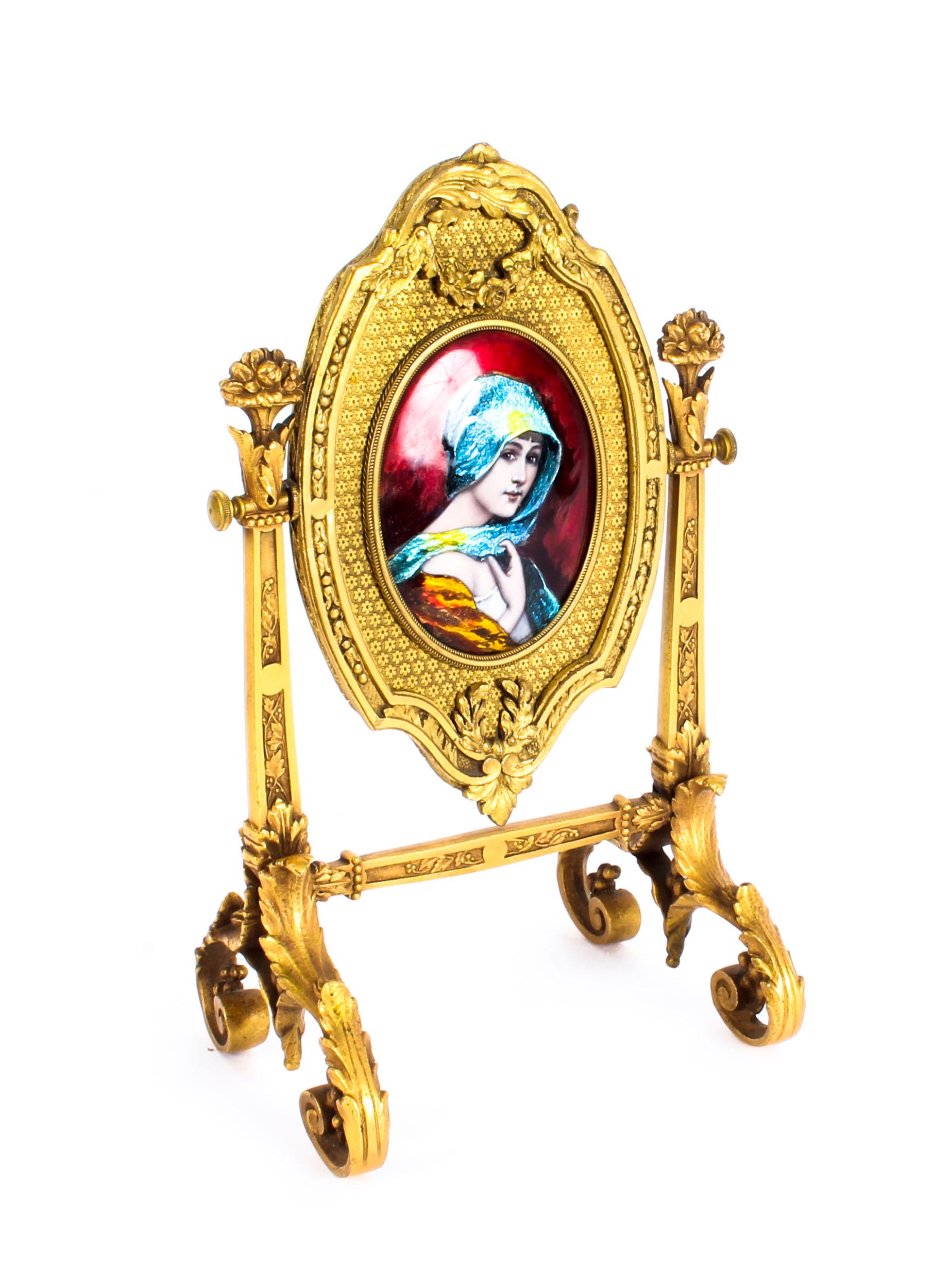 Antique French Ormolu and Limoges Enamel Table Mirror F.Bienvue, 19th Century For Sale 7