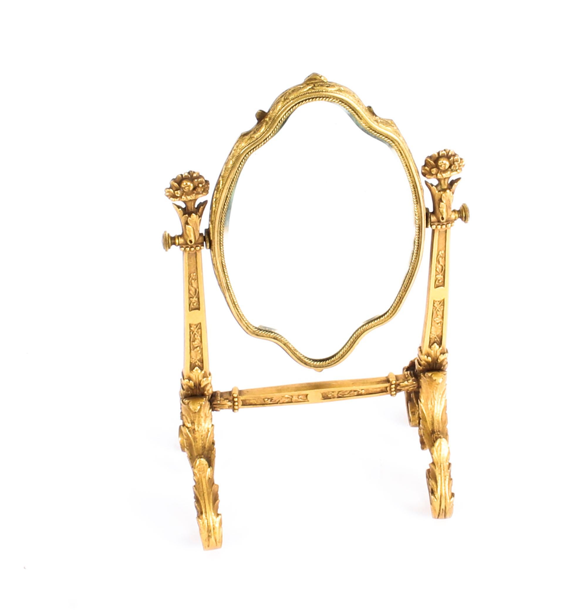 Antique French Ormolu and Limoges Enamel Table Mirror F.Bienvue, 19th Century For Sale 1