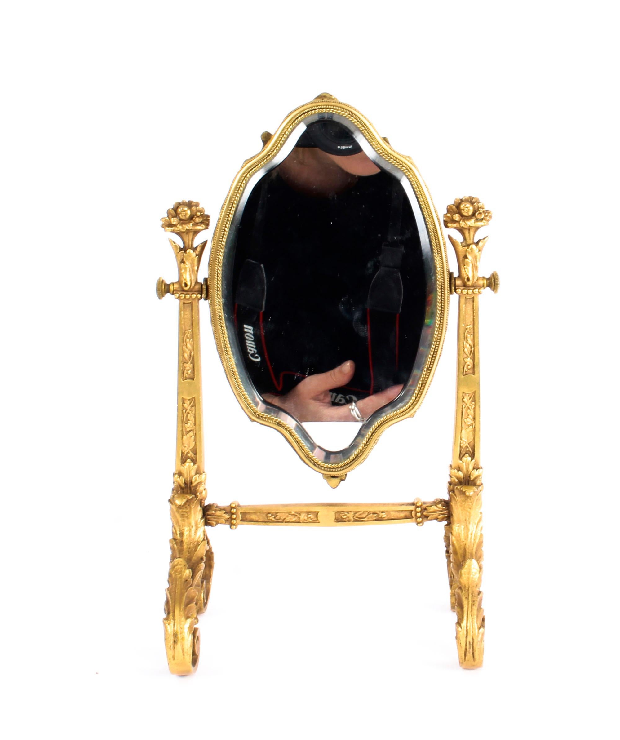 Antique French Ormolu and Limoges Enamel Table Mirror F.Bienvue, 19th Century For Sale 2