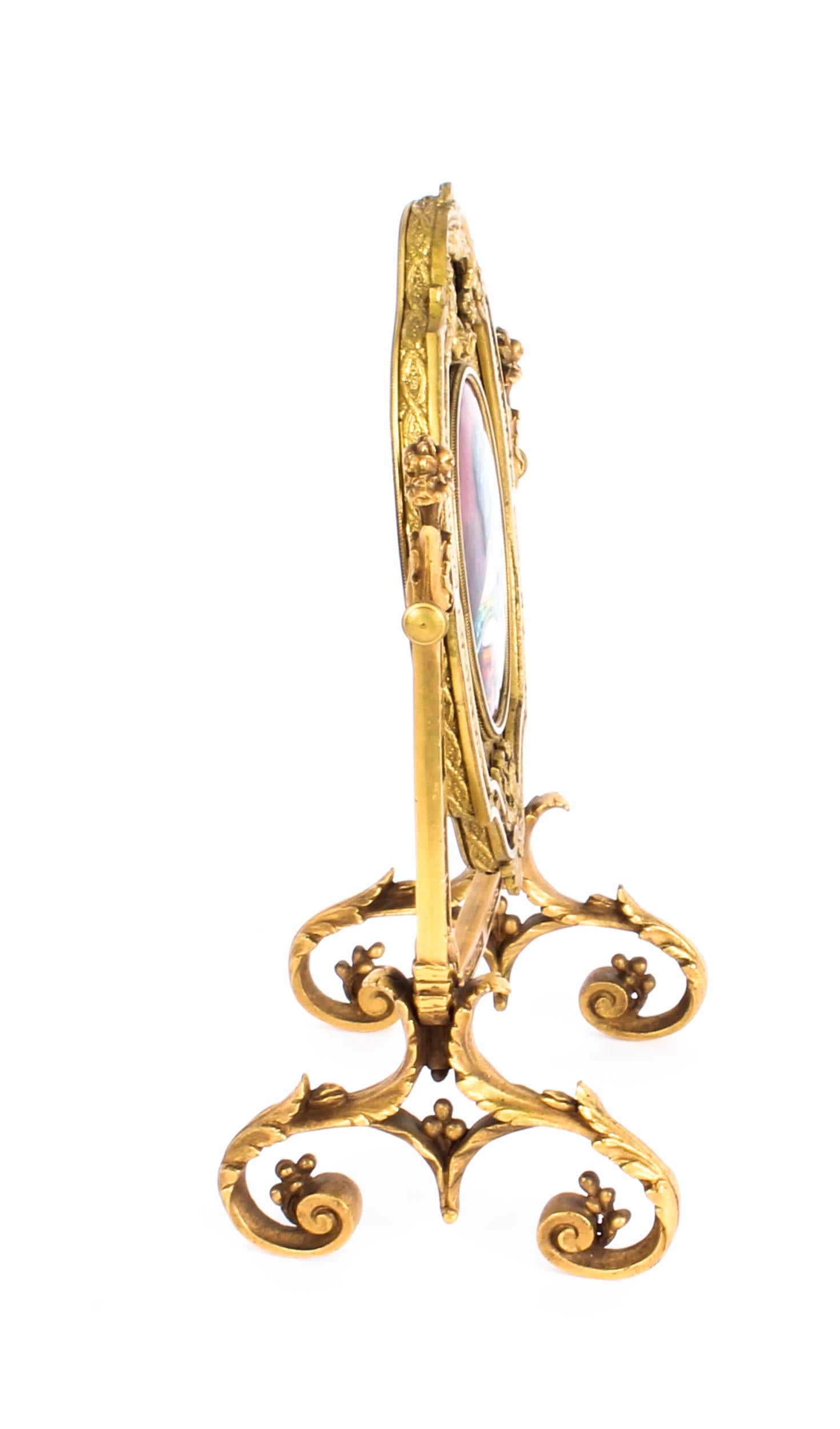 Antiker französischer Tischspiegel aus Goldbronze und Limoges-Emaille F.Bienvue, 19. Jahrhundert im Angebot 4