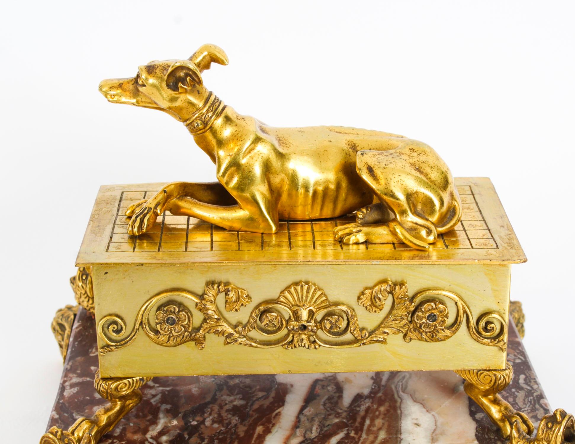 Empire Revival Antique French Ormolu & Marble Casket 19th Century For Sale