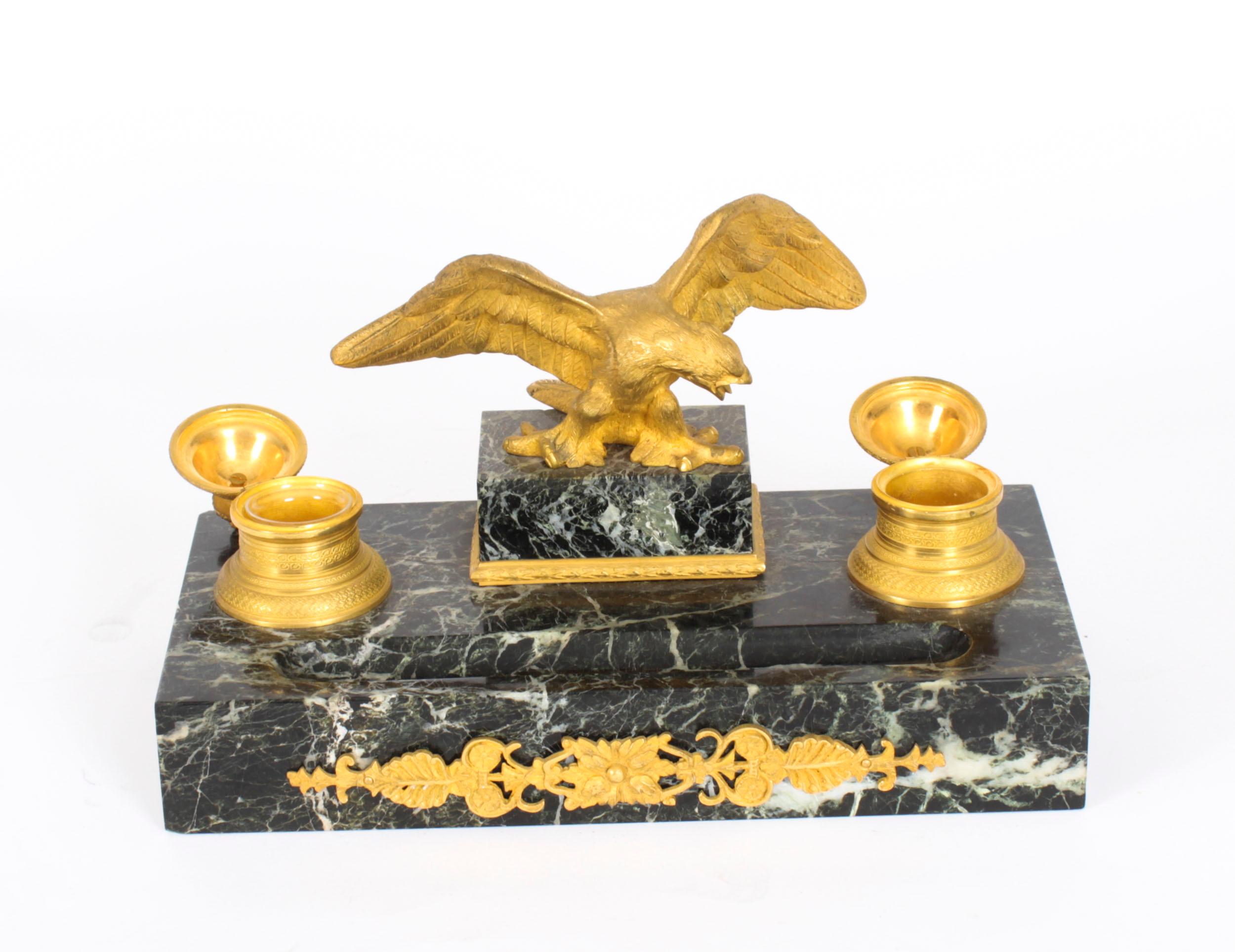 Antique French Ormolu & Marble Double Encrier Inkstand Standish 19th Century For Sale 4