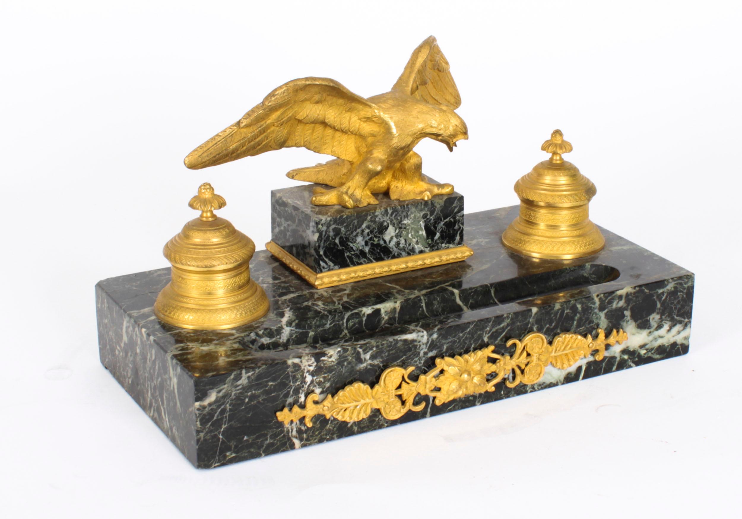 Antique French Ormolu & Marble Double Encrier Inkstand Standish 19th Century For Sale 6