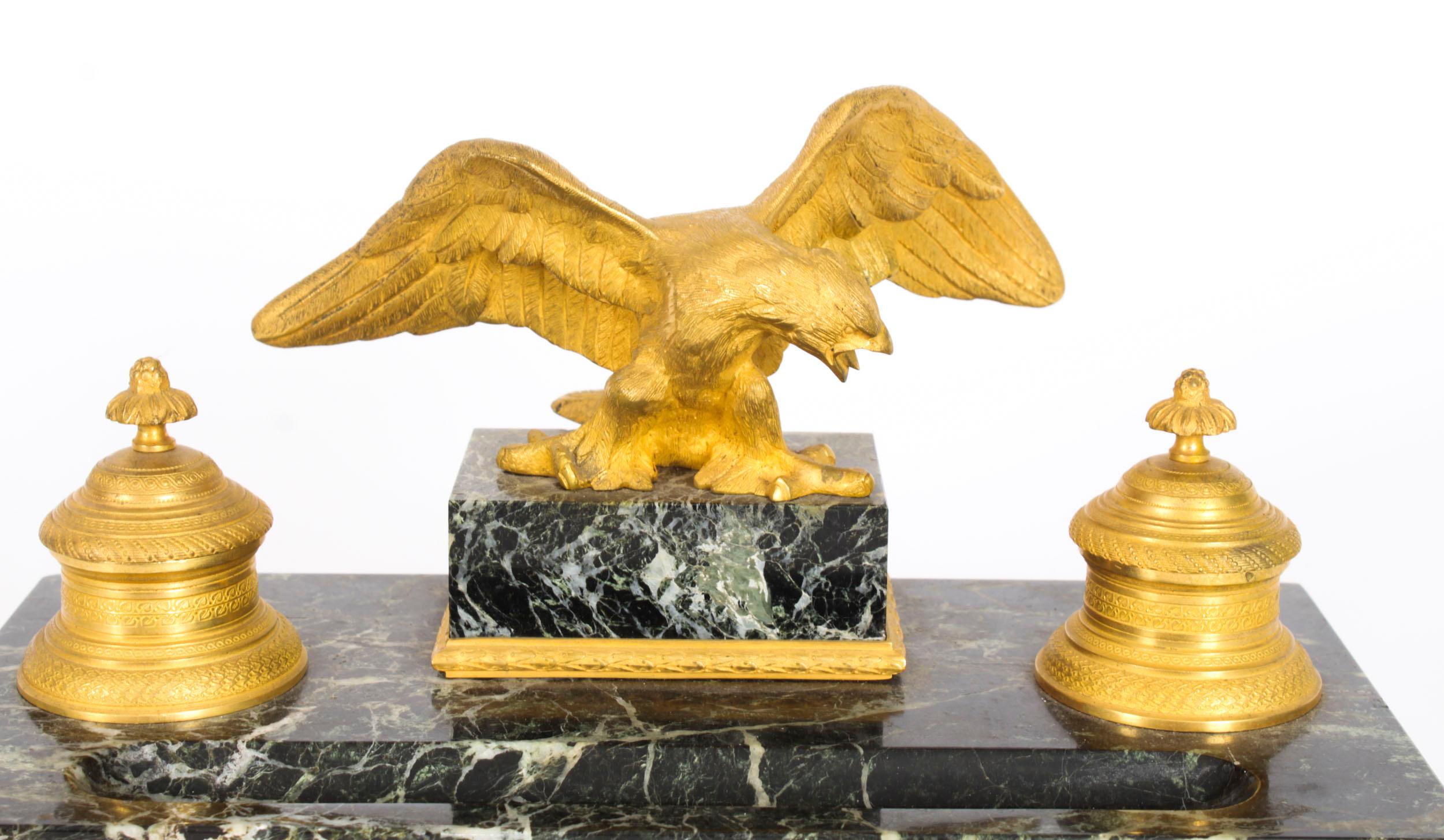 English Antique French Ormolu & Marble Double Encrier Inkstand Standish 19th Century For Sale