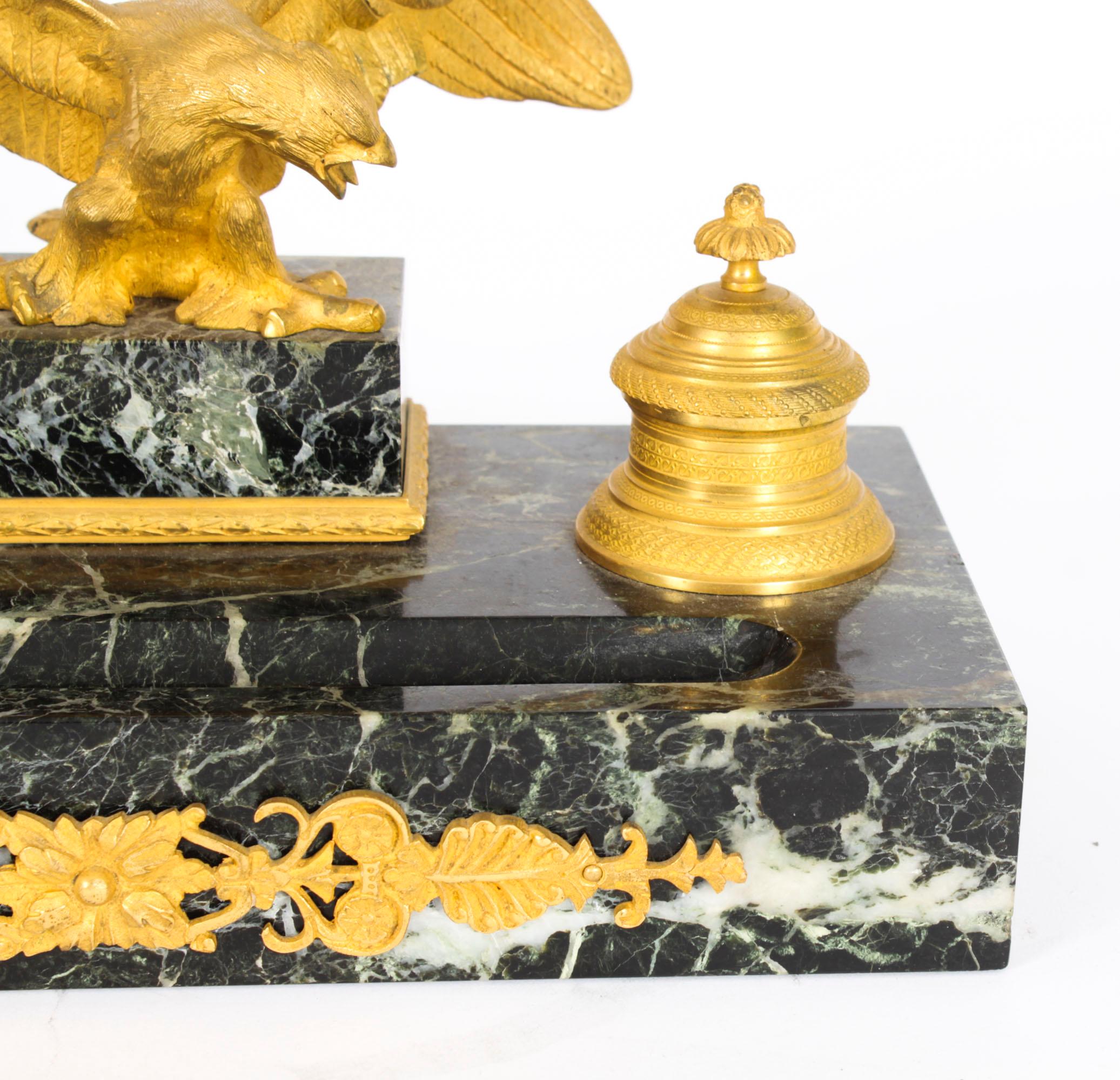 Antique French Ormolu & Marble Double Encrier Inkstand Standish 19th Century In Good Condition For Sale In London, GB