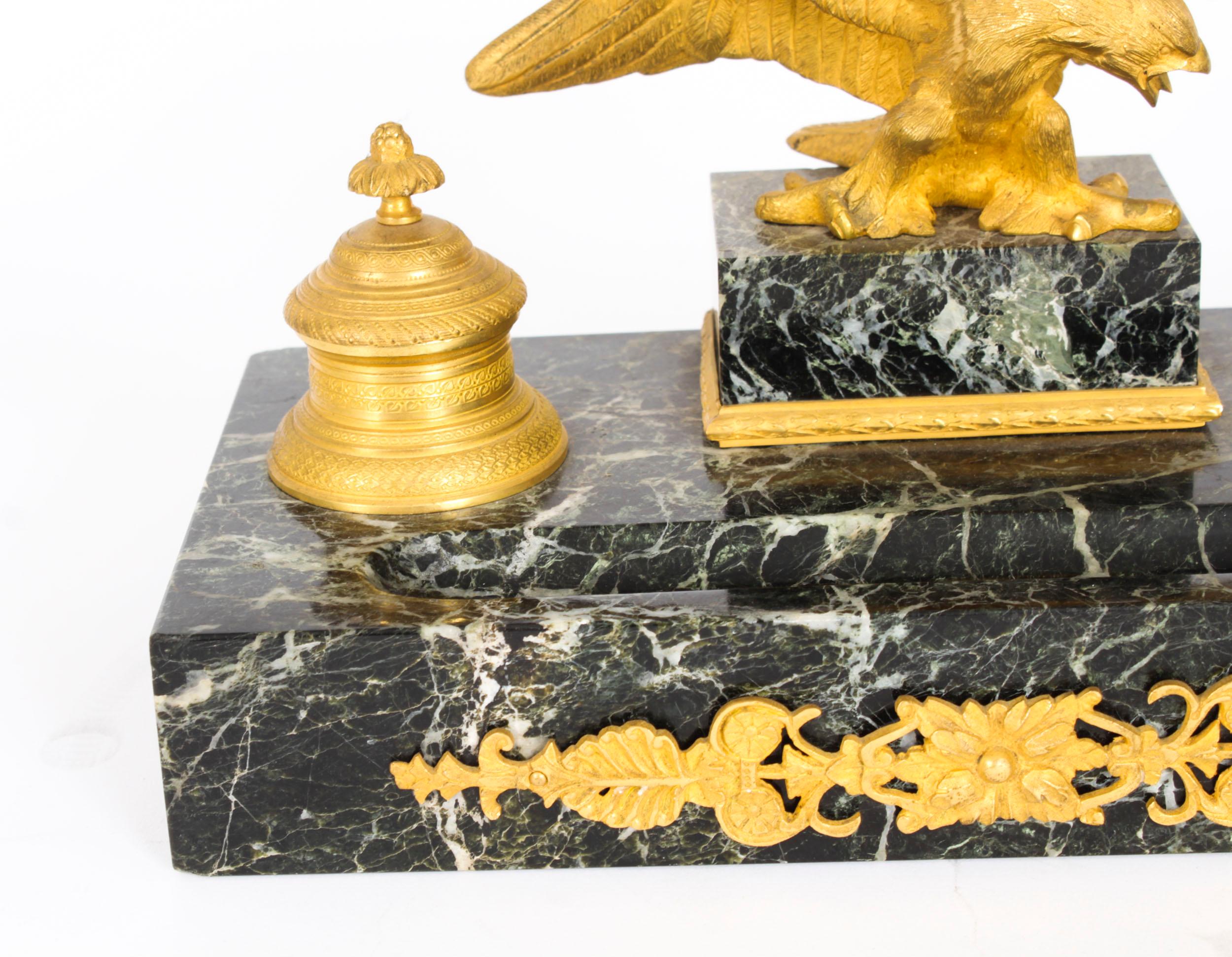 Late 19th Century Antique French Ormolu & Marble Double Encrier Inkstand Standish 19th Century For Sale